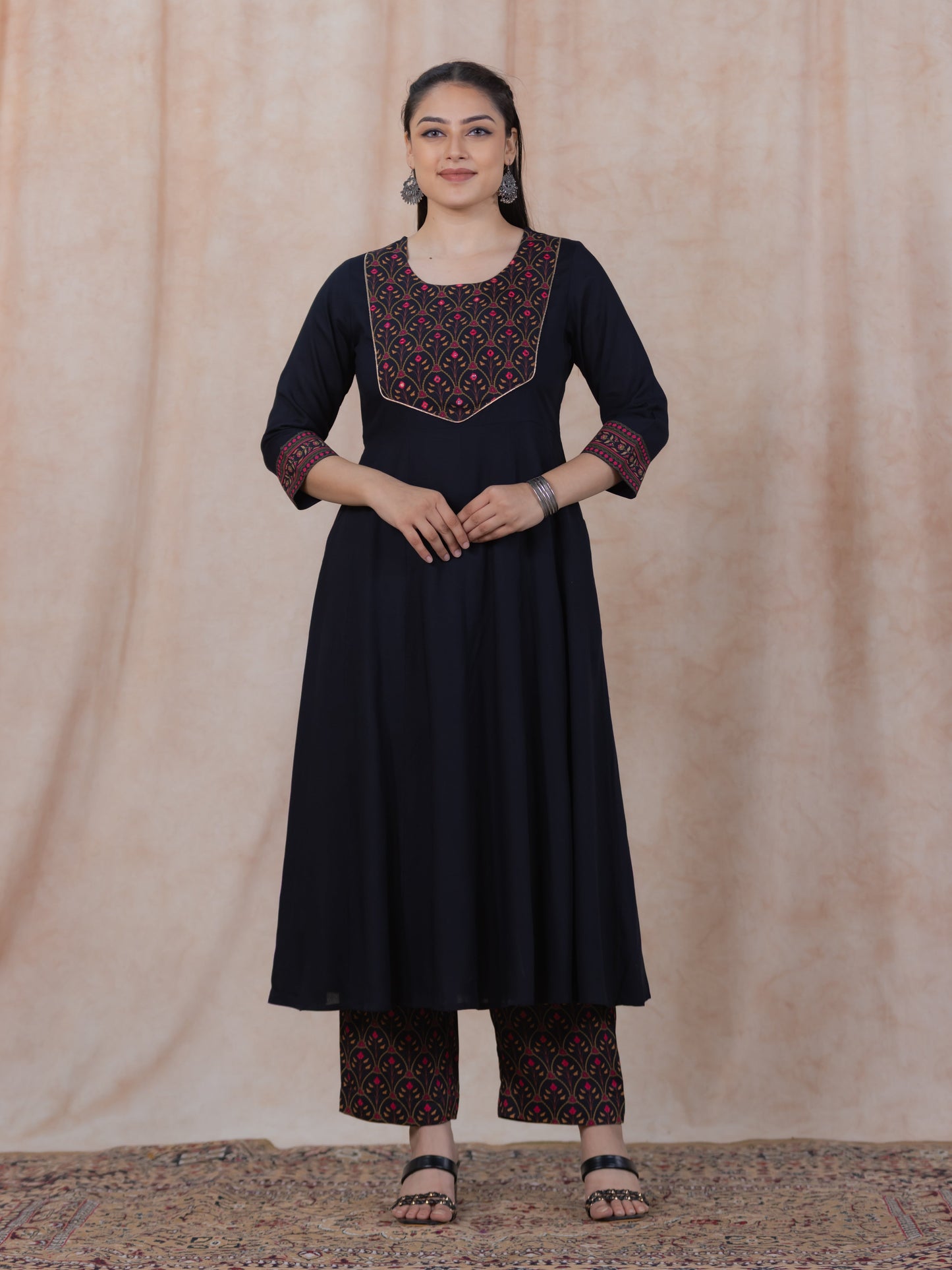 Viscose Solid Anarkali Black Kurta