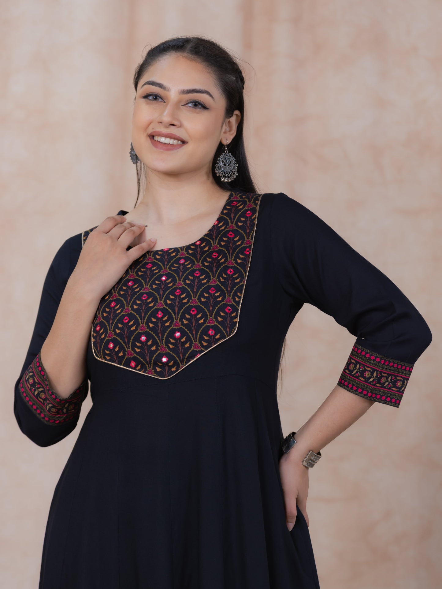 Viscose Solid Anarkali Black Kurta
