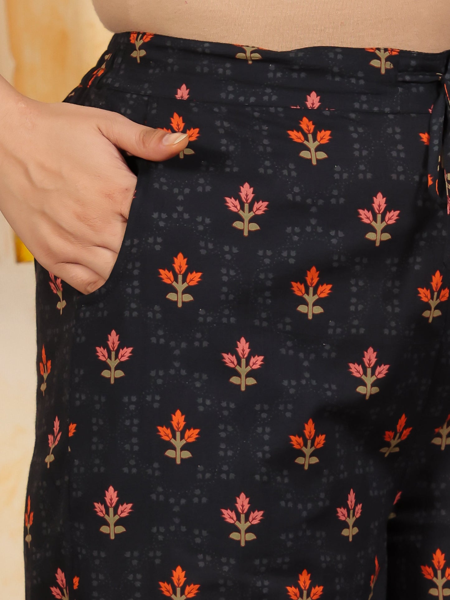 Soft Cotton Floral Anarkali Black Kurta