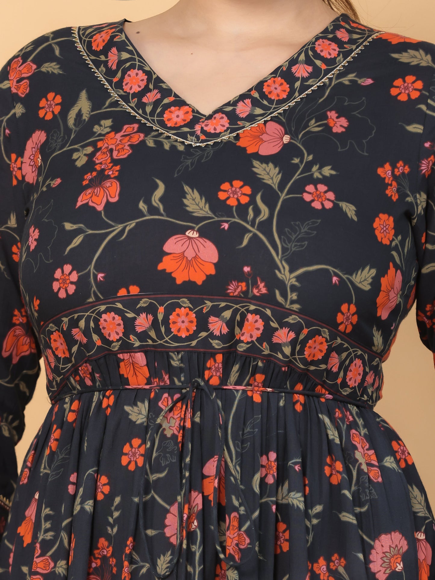 Soft Cotton Floral Anarkali Black Dress