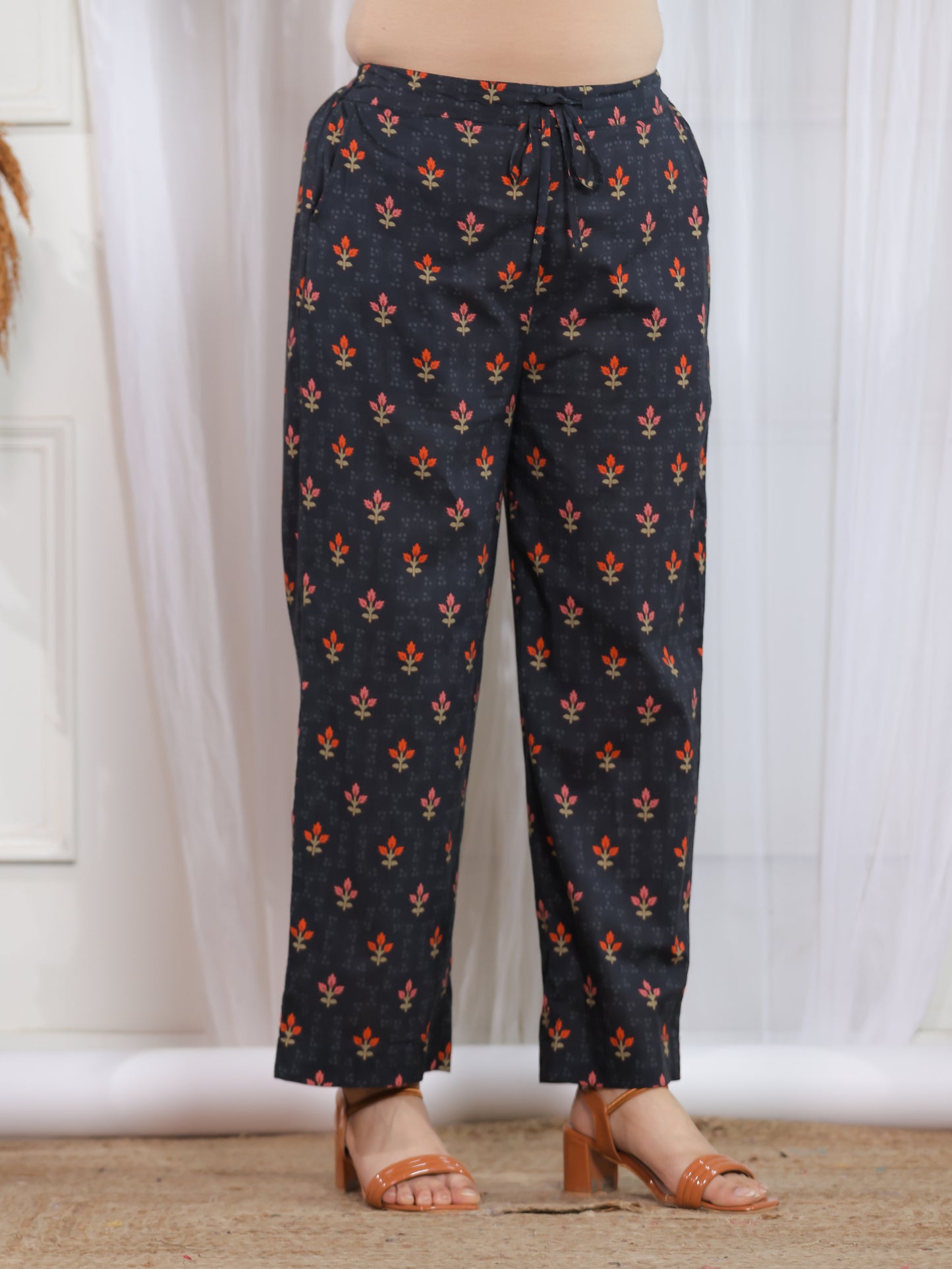 Soft Cotton Placement Print A-line Black Kurta