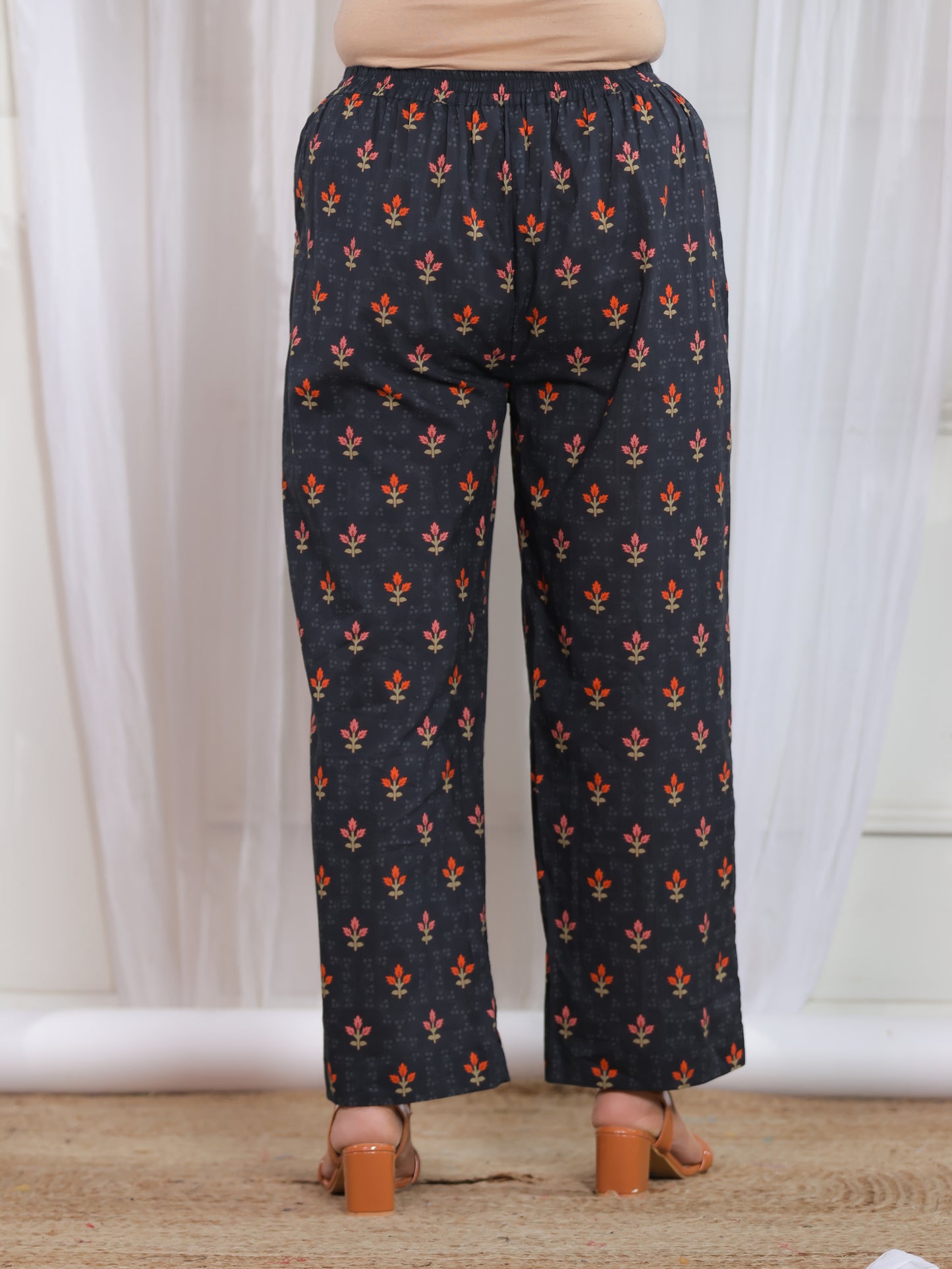 Soft Cotton Placement Print A-line Black Kurta