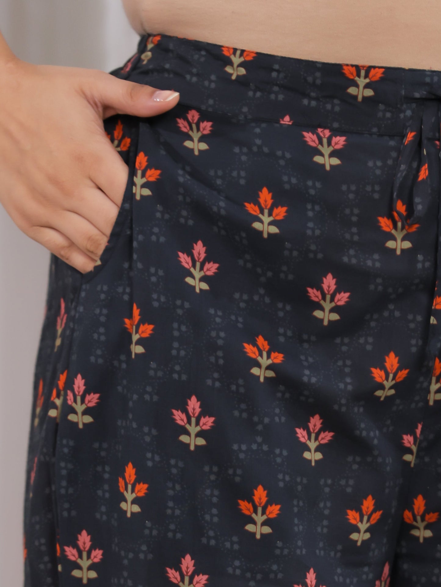 Soft Cotton Placement Print A-line Black Kurta