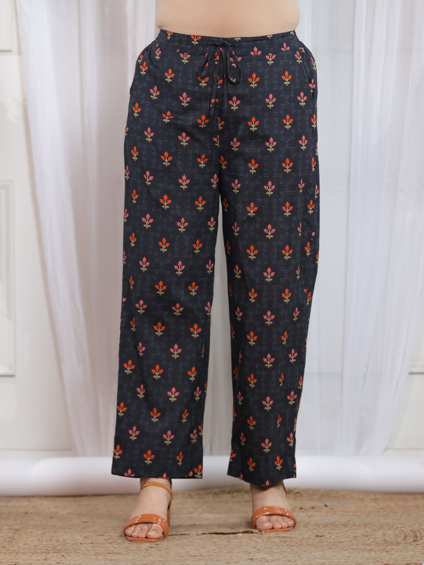 Soft Cotton Placement Print A-line Black Kurta