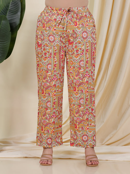 Soft Cotton Patchwork Green Straight Straight Trousers