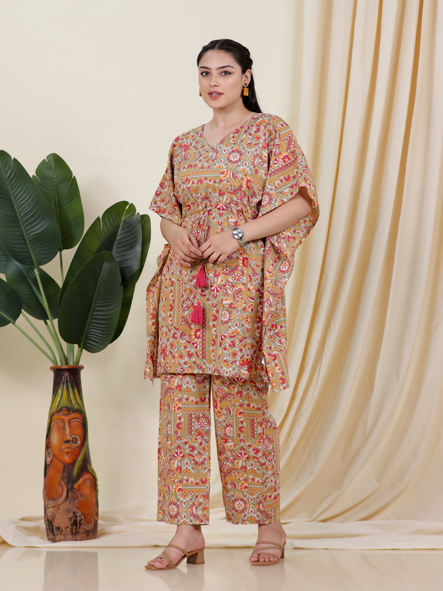 Soft Cotton Patchwork Kaftan Green Kurta