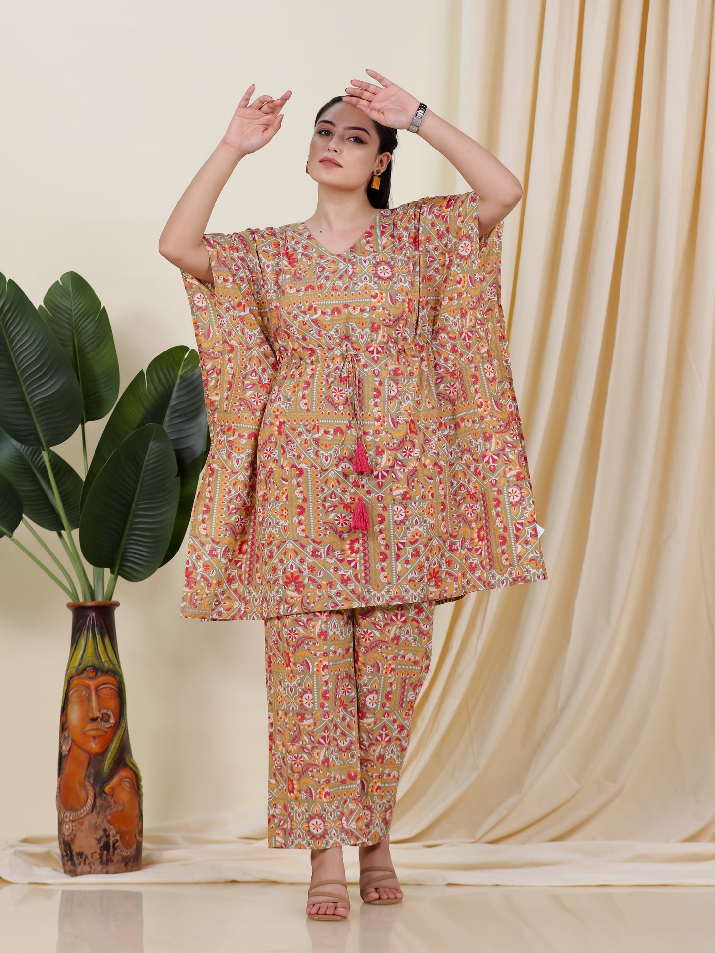 Soft Cotton Patchwork Kaftan Green Kurta