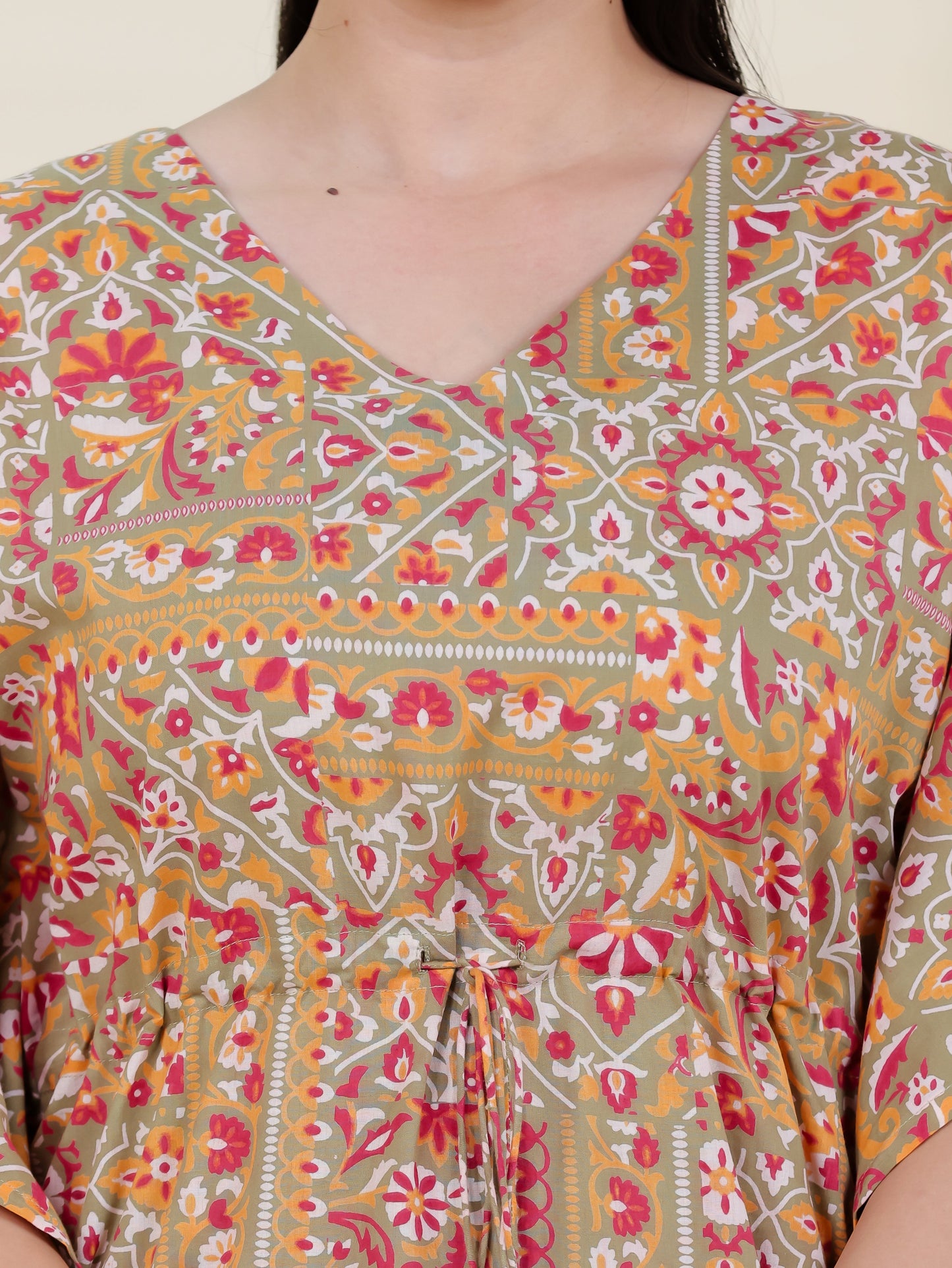 Soft Cotton Patchwork Kaftan Green Kurta
