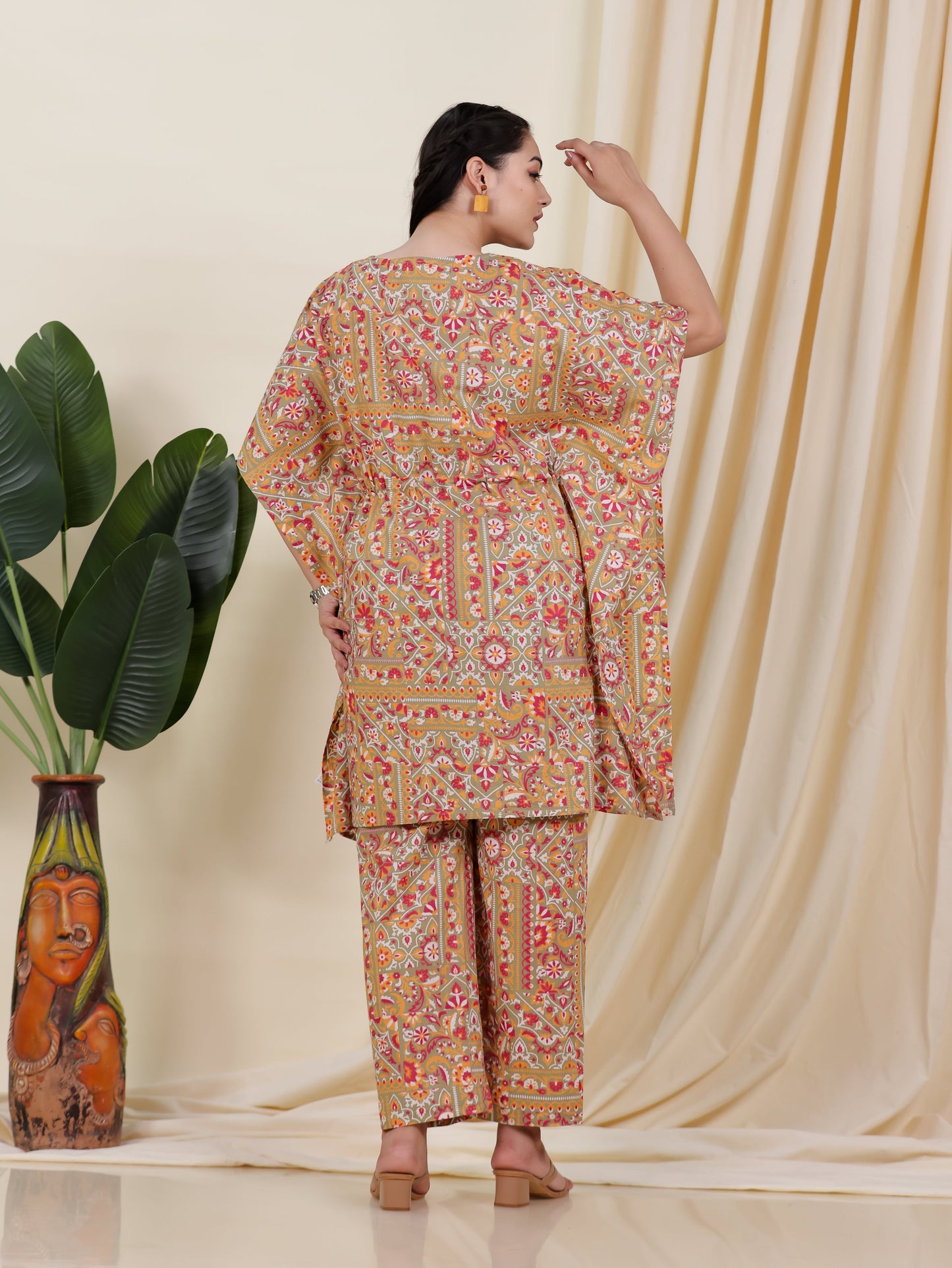 Soft Cotton Patchwork Kaftan Green Kurta