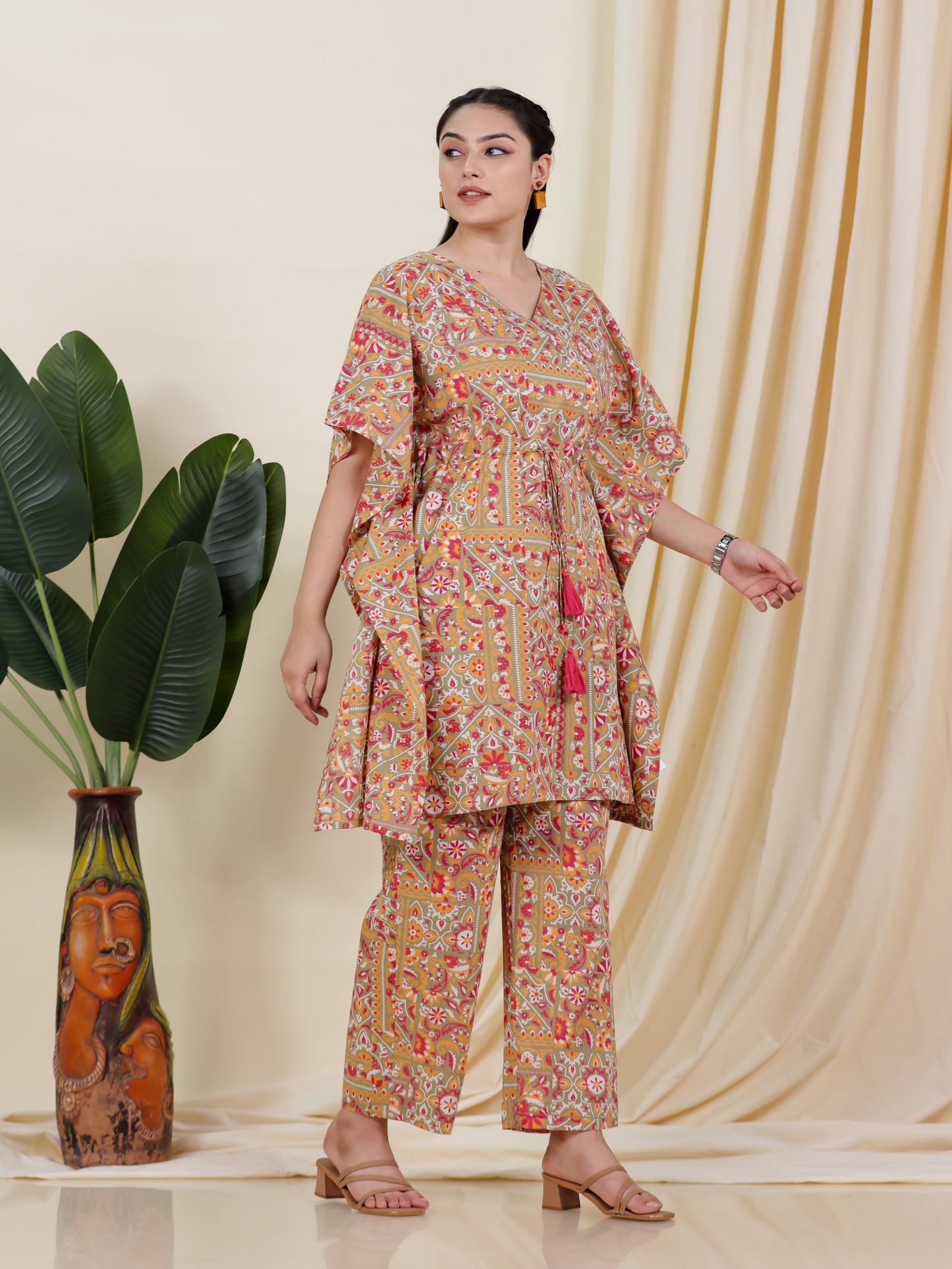 Soft Cotton Patchwork Kaftan Green Kurta