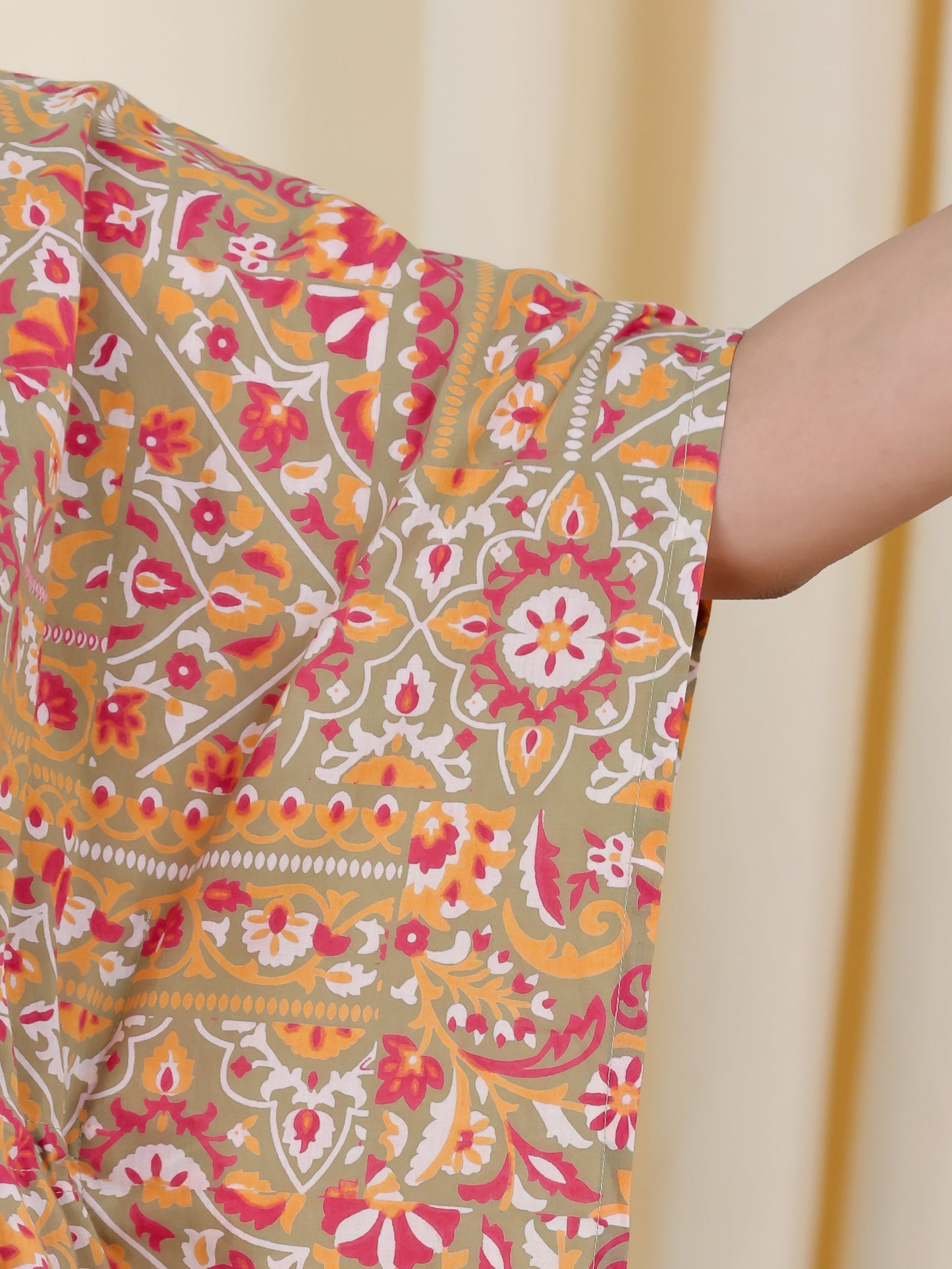 Soft Cotton Patchwork Kaftan Green Kurta