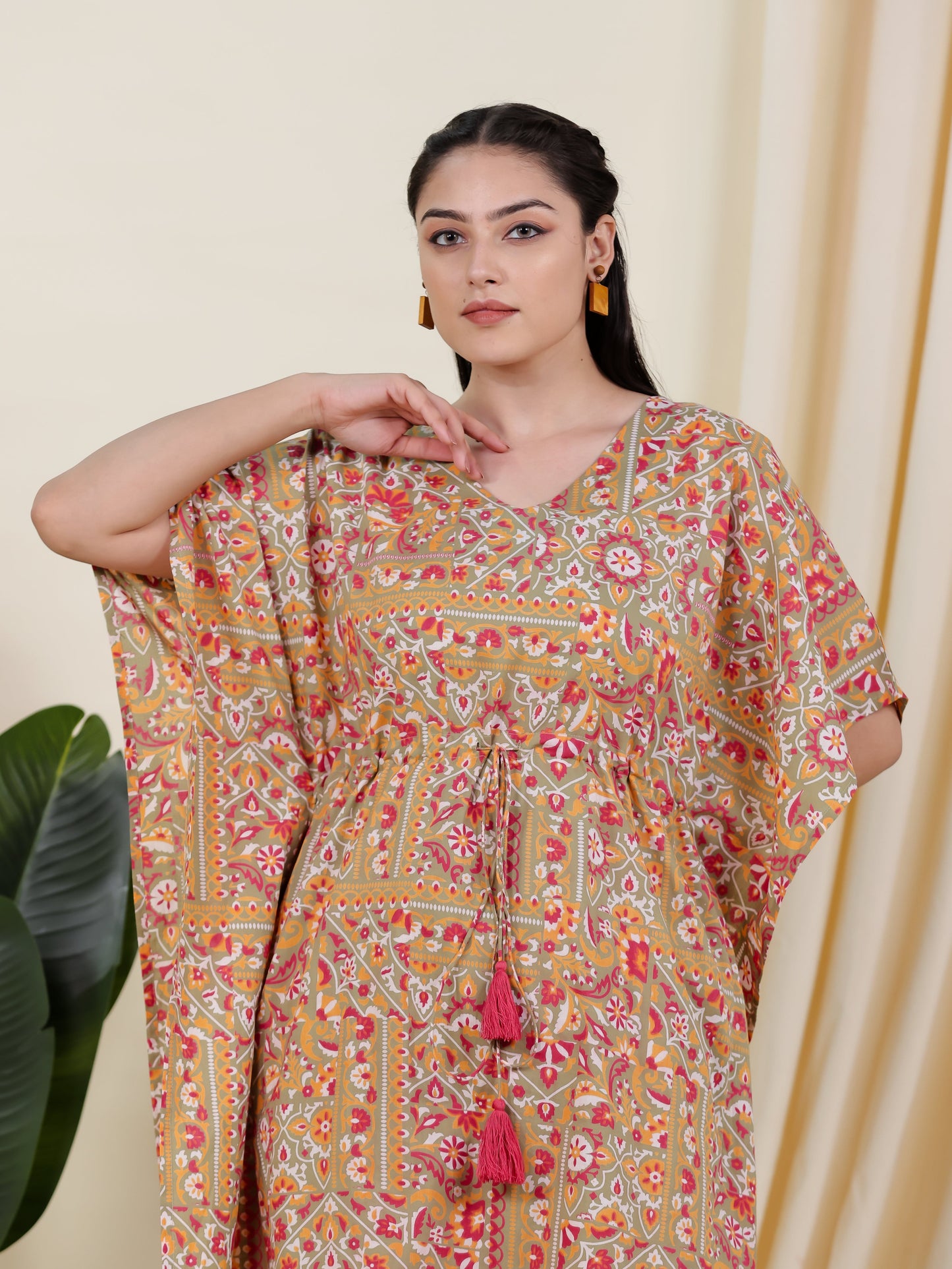 Soft Cotton Patchwork Kaftan Green Kurta