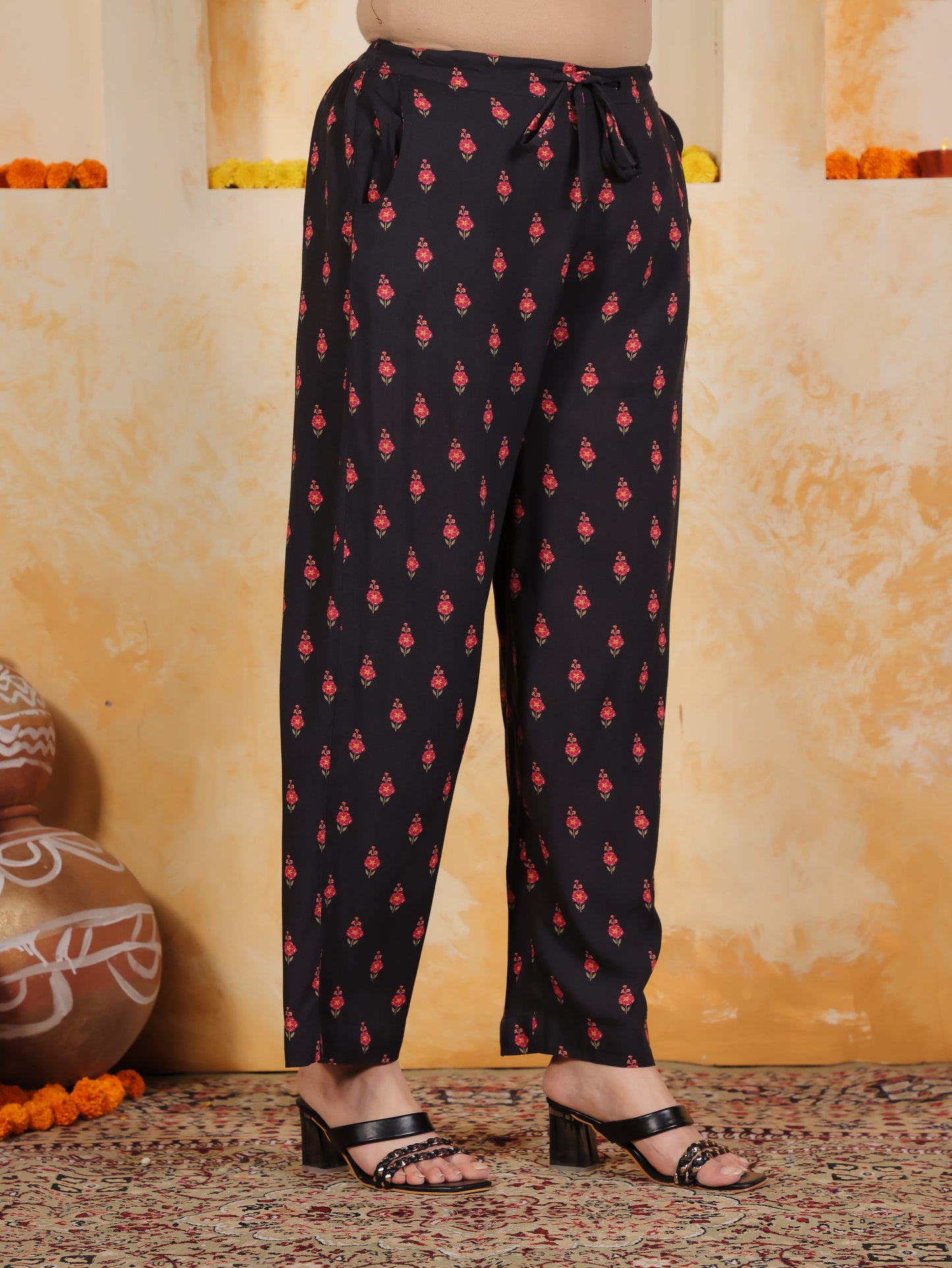 Viscose Floral Anarkali Black Kurta
