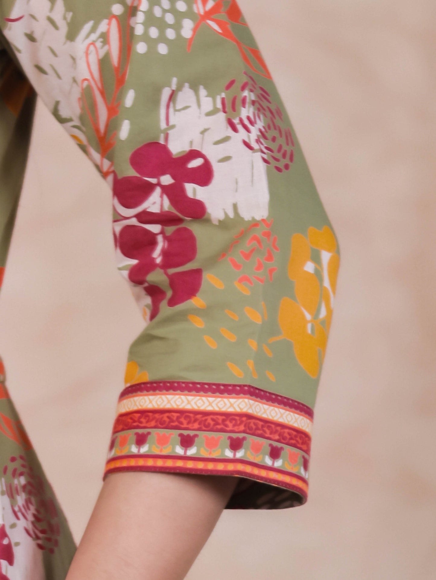 Soft Cotton Floral Anarkali Green Dress