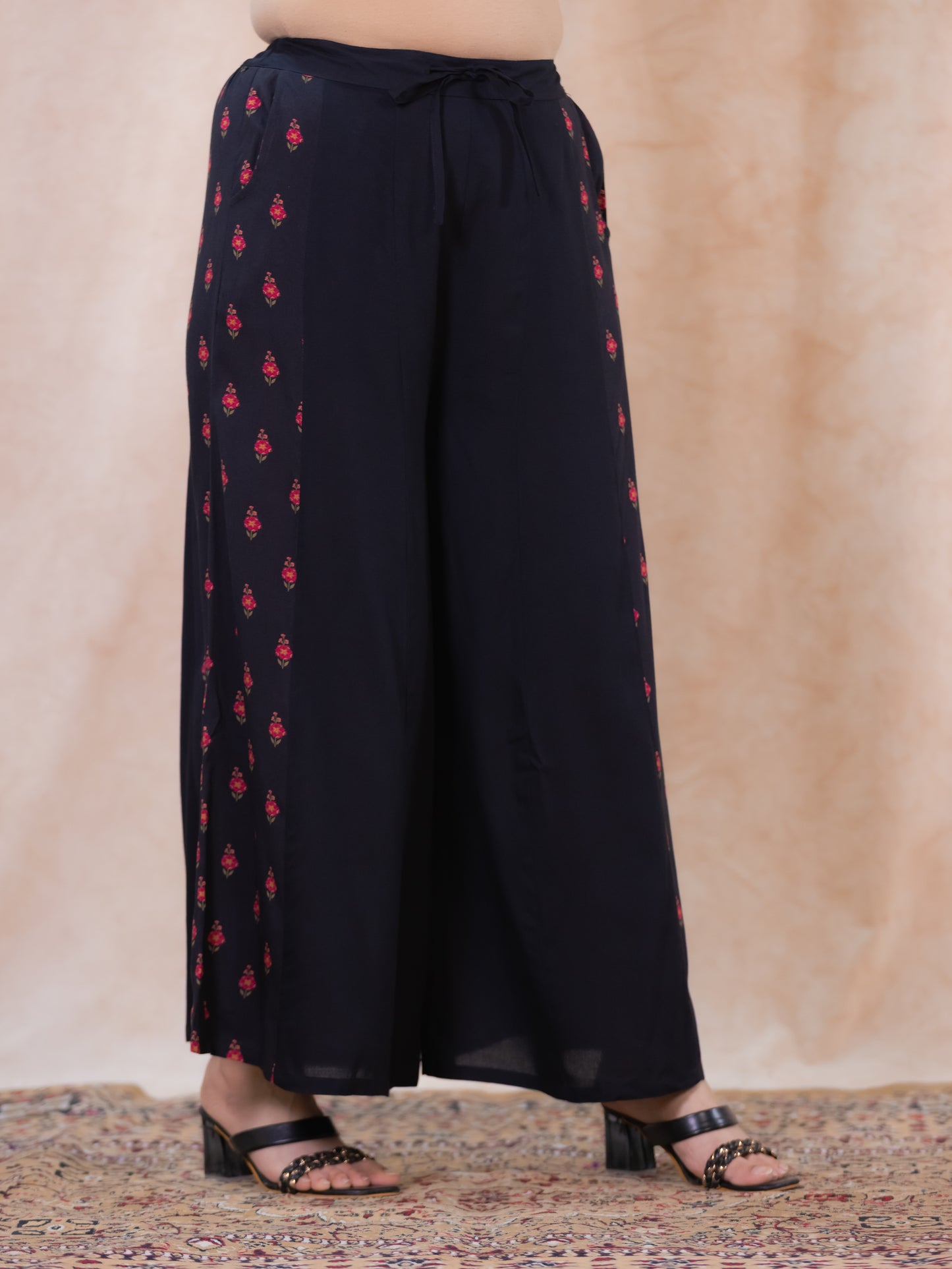 Viscose Floral Straight Black Kurta