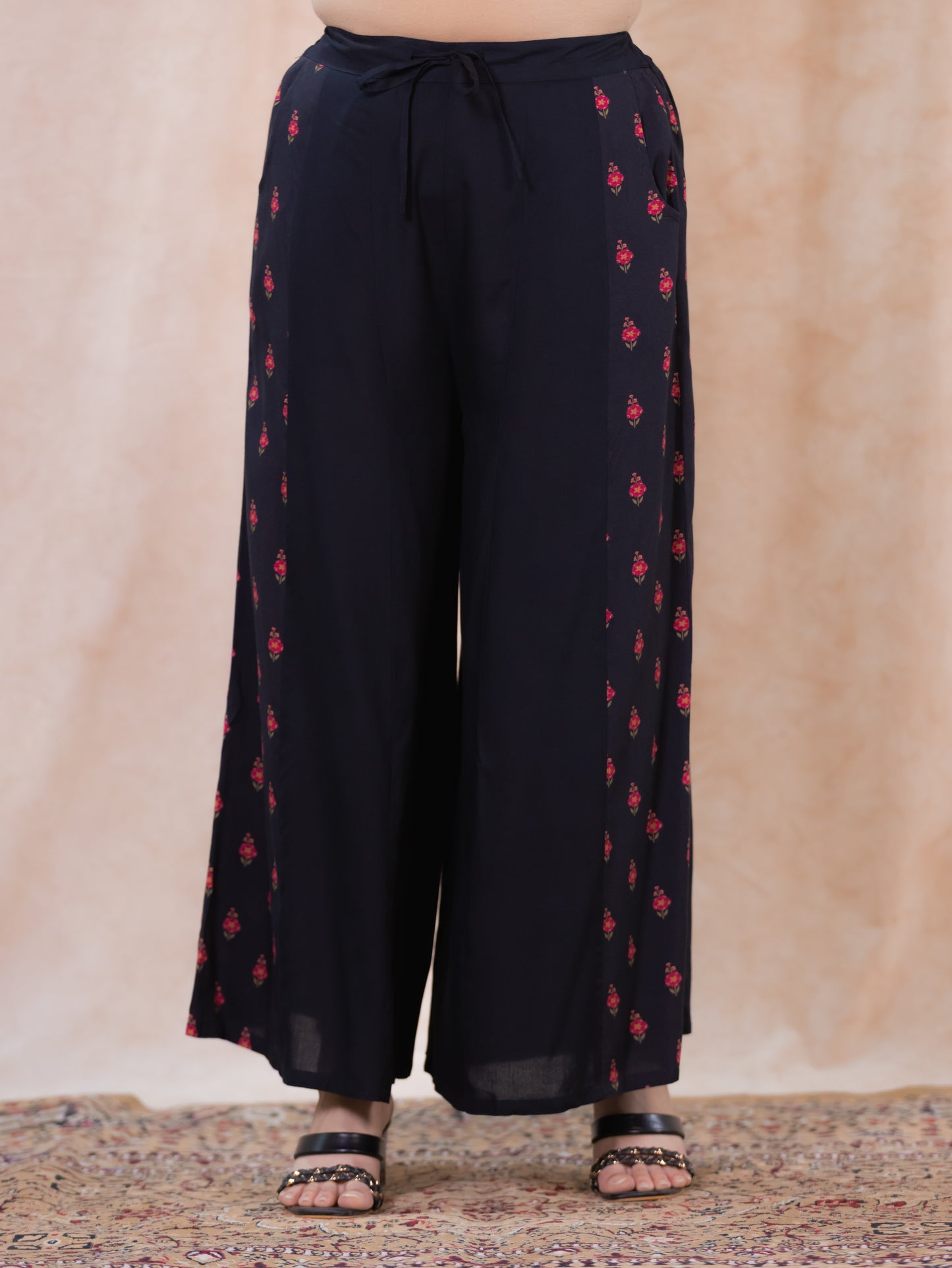 Viscose Floral Straight Black Kurta
