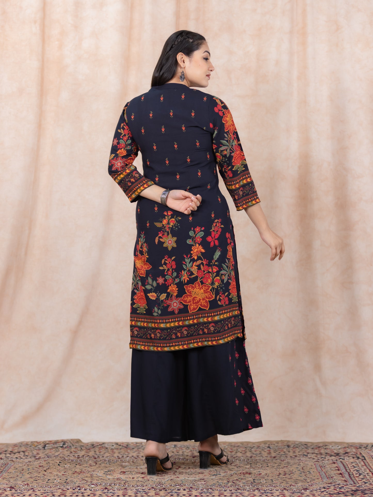 Viscose Floral Straight Black Kurta