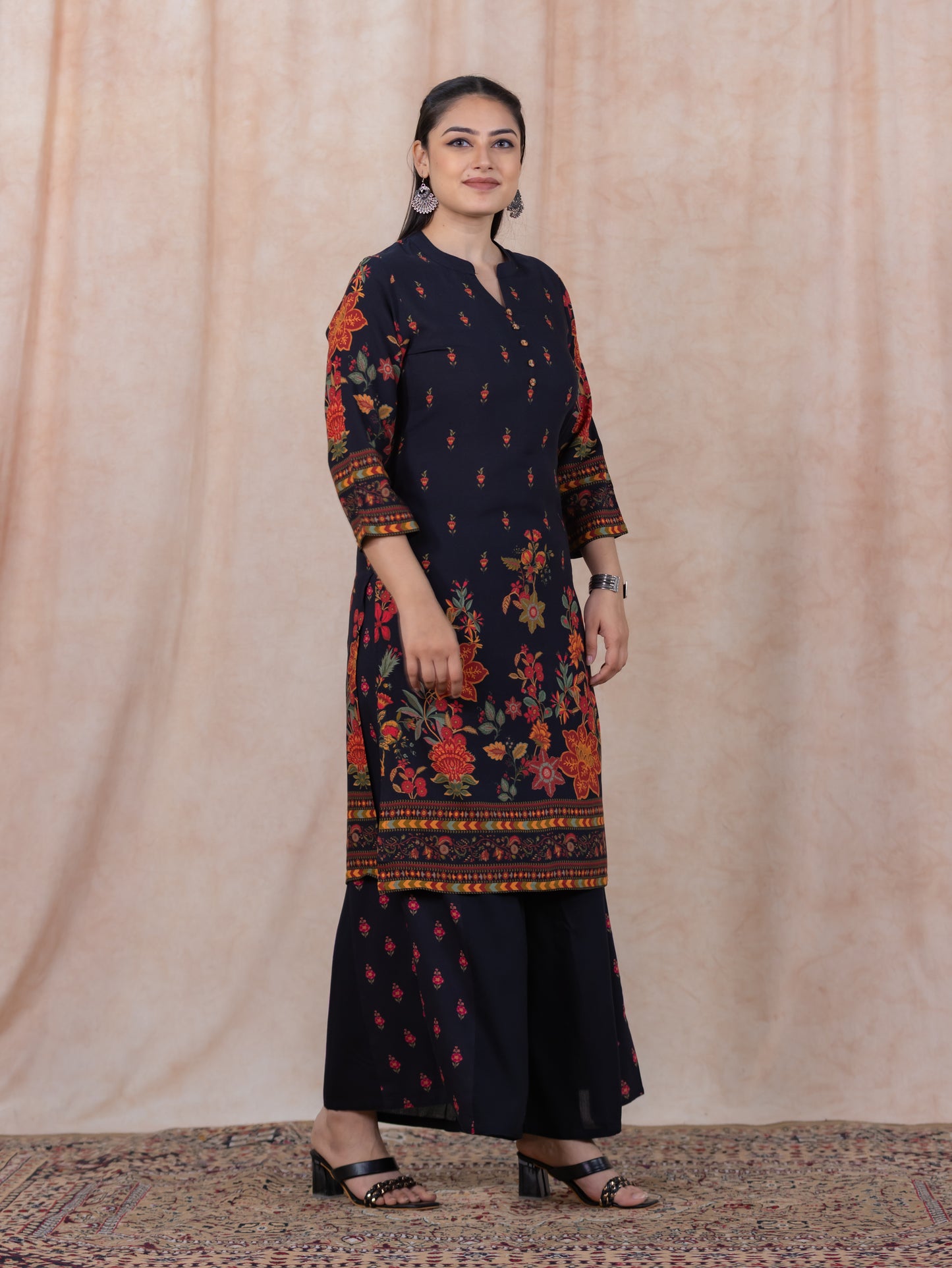 Viscose Floral Straight Black Kurta