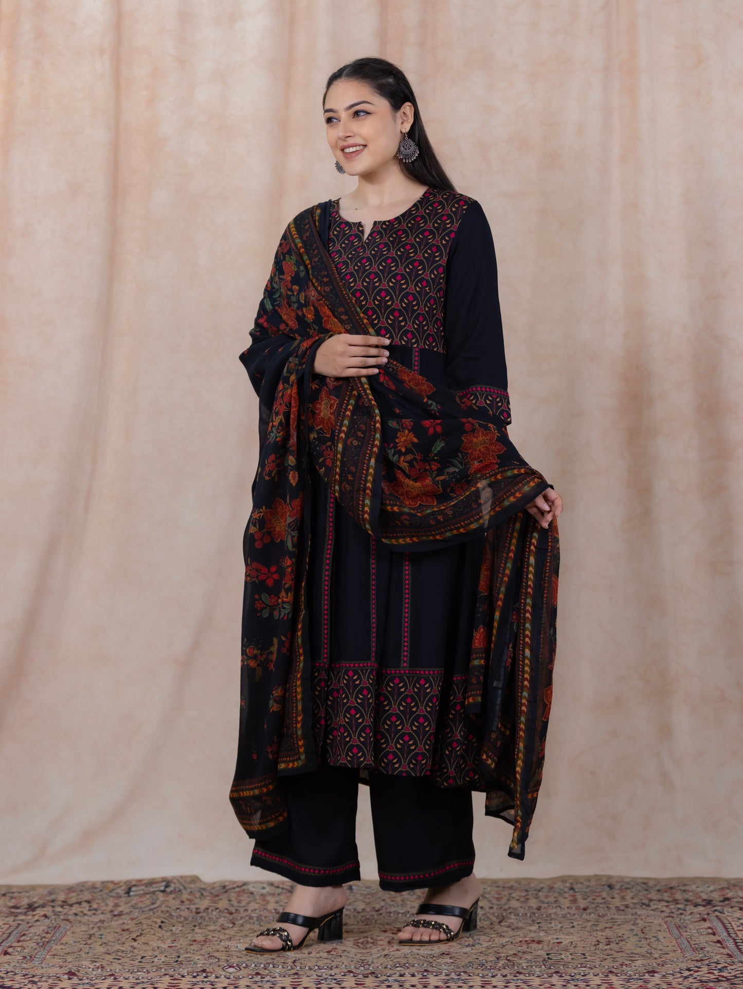 Viscose Solid Anarkali Black Kurta