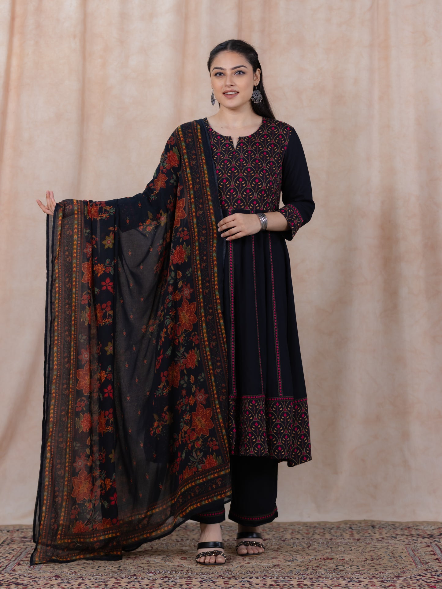 Viscose Solid Anarkali Black Kurta