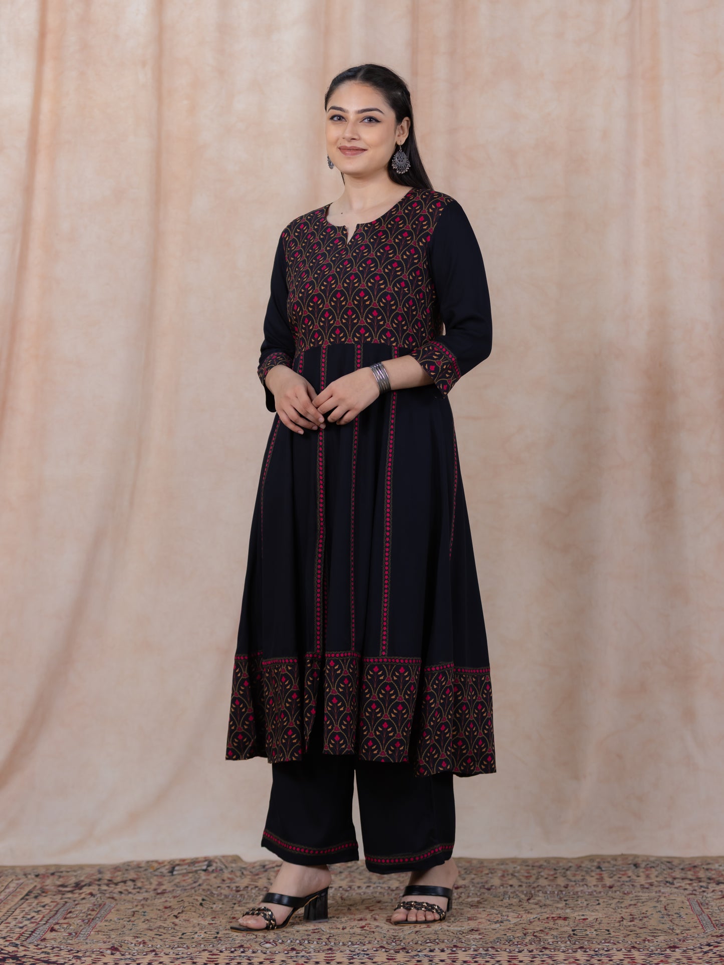 Viscose Solid Anarkali Black Kurta