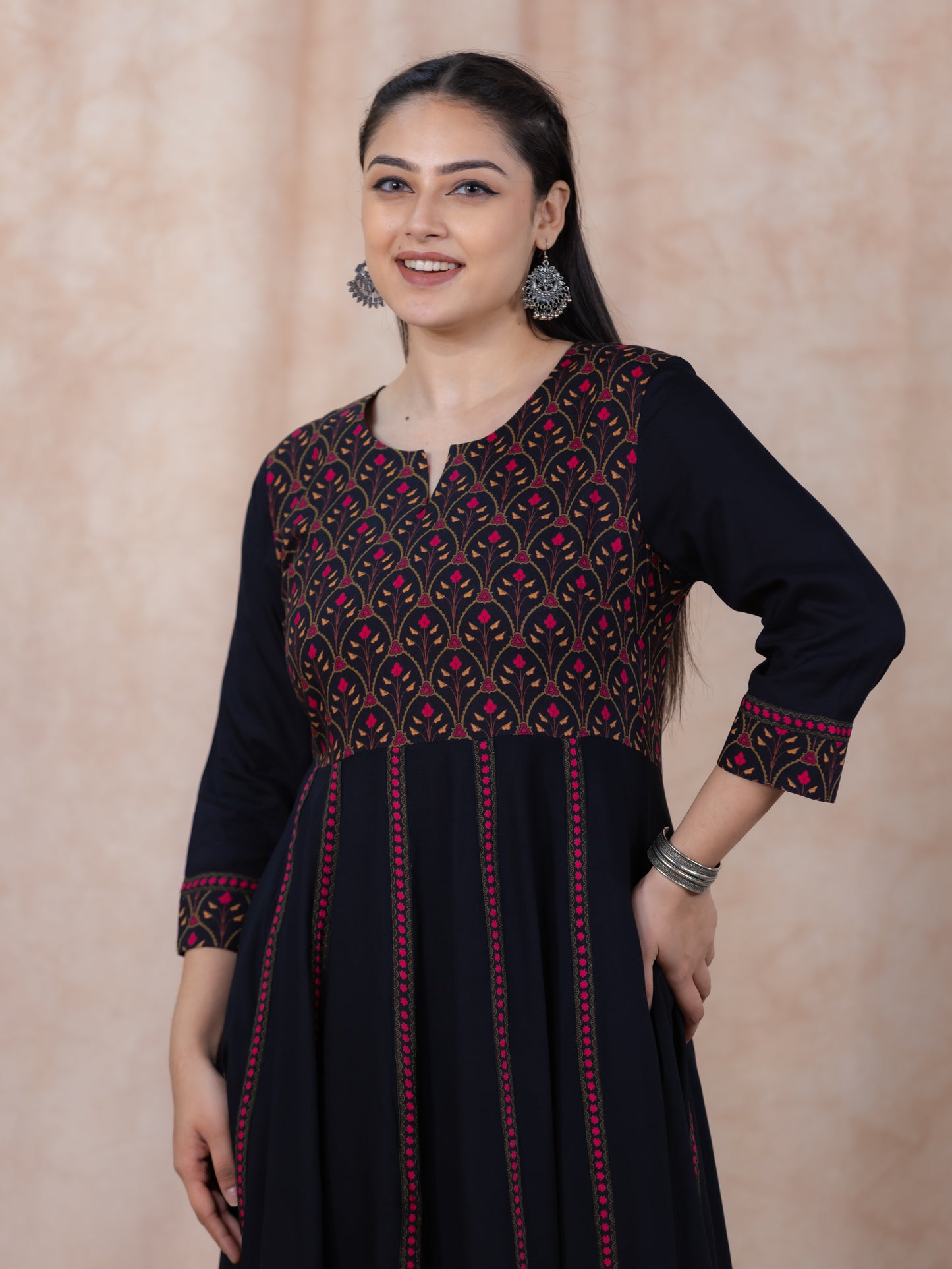 Viscose Solid Anarkali Black Kurta