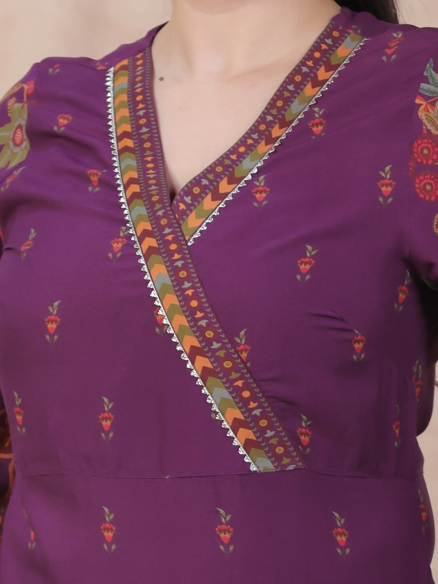 Viscose Placement Print Angrakha Mauve Kurta