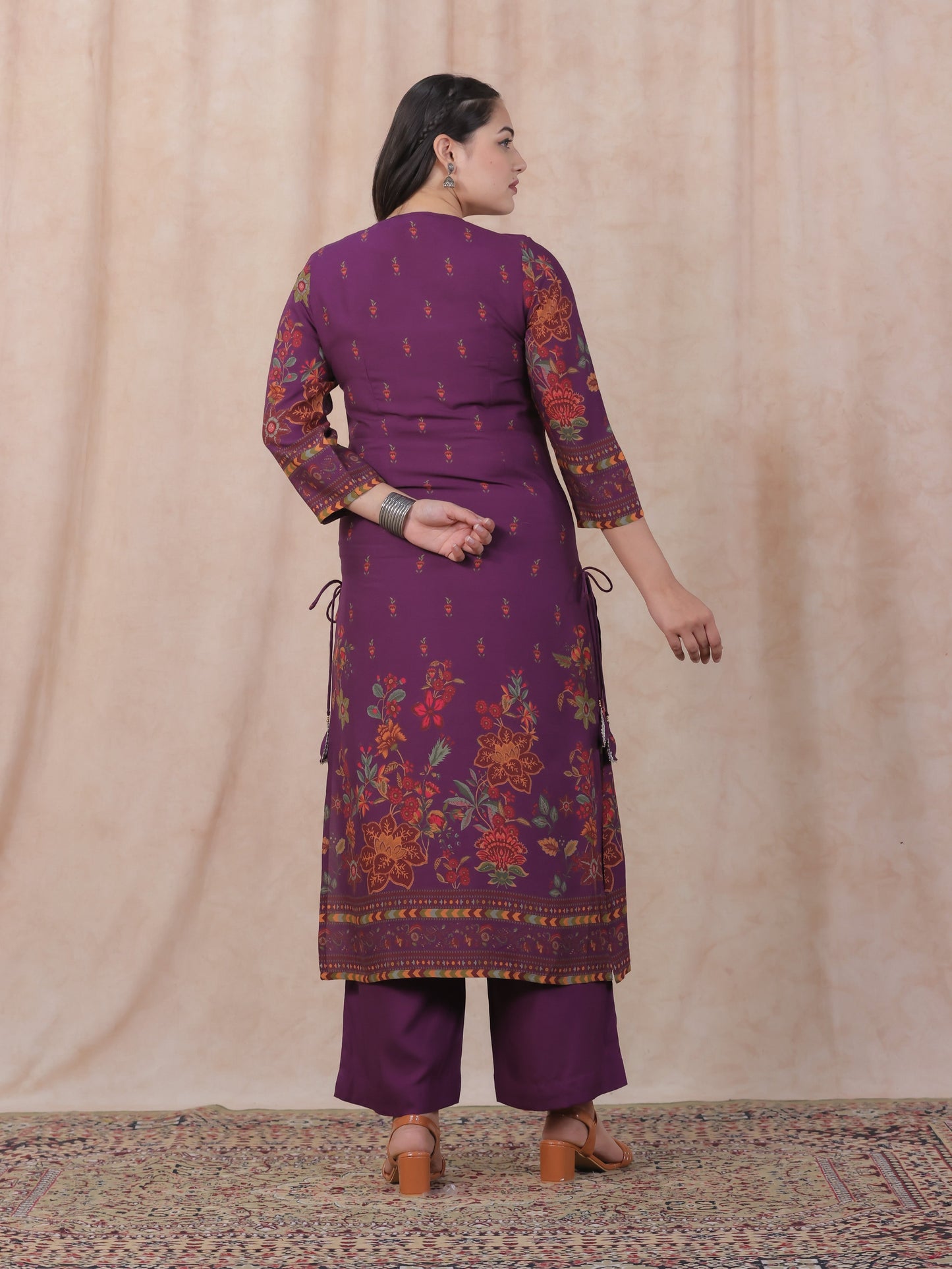Viscose Placement Print Angrakha Mauve Kurta