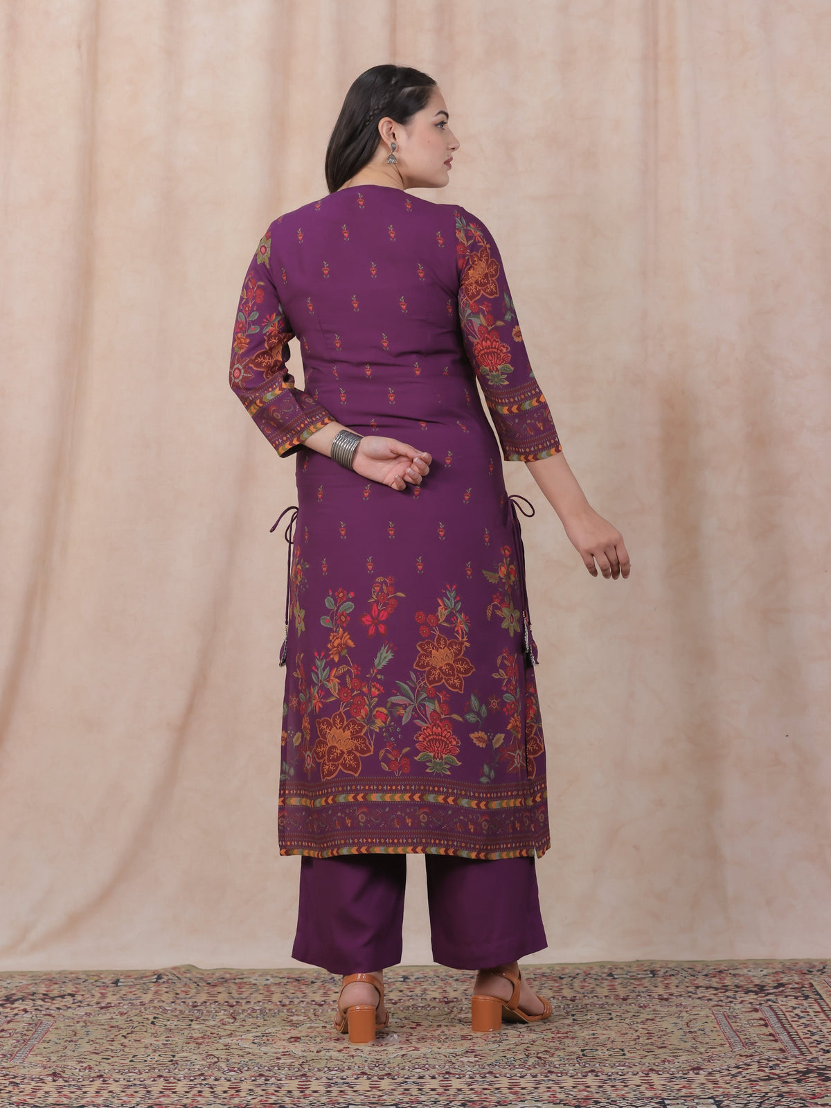 Viscose Placement Print Angrakha Mauve Kurta
