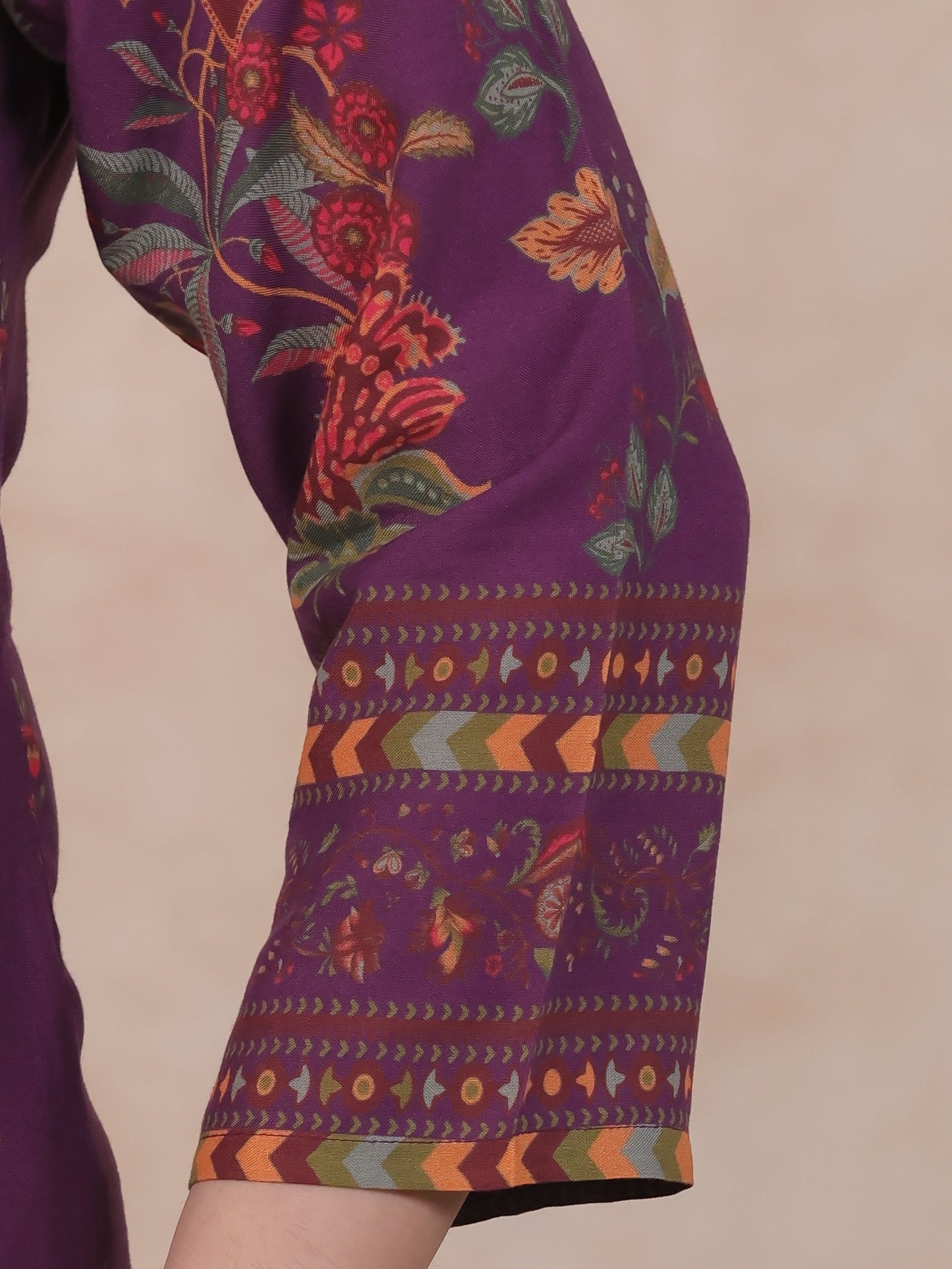 Viscose Placement Print Angrakha Mauve Kurta