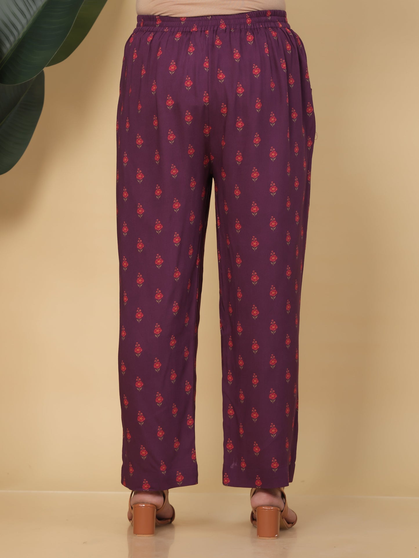 Viscose Floral Mauve Straight Straight Trousers
