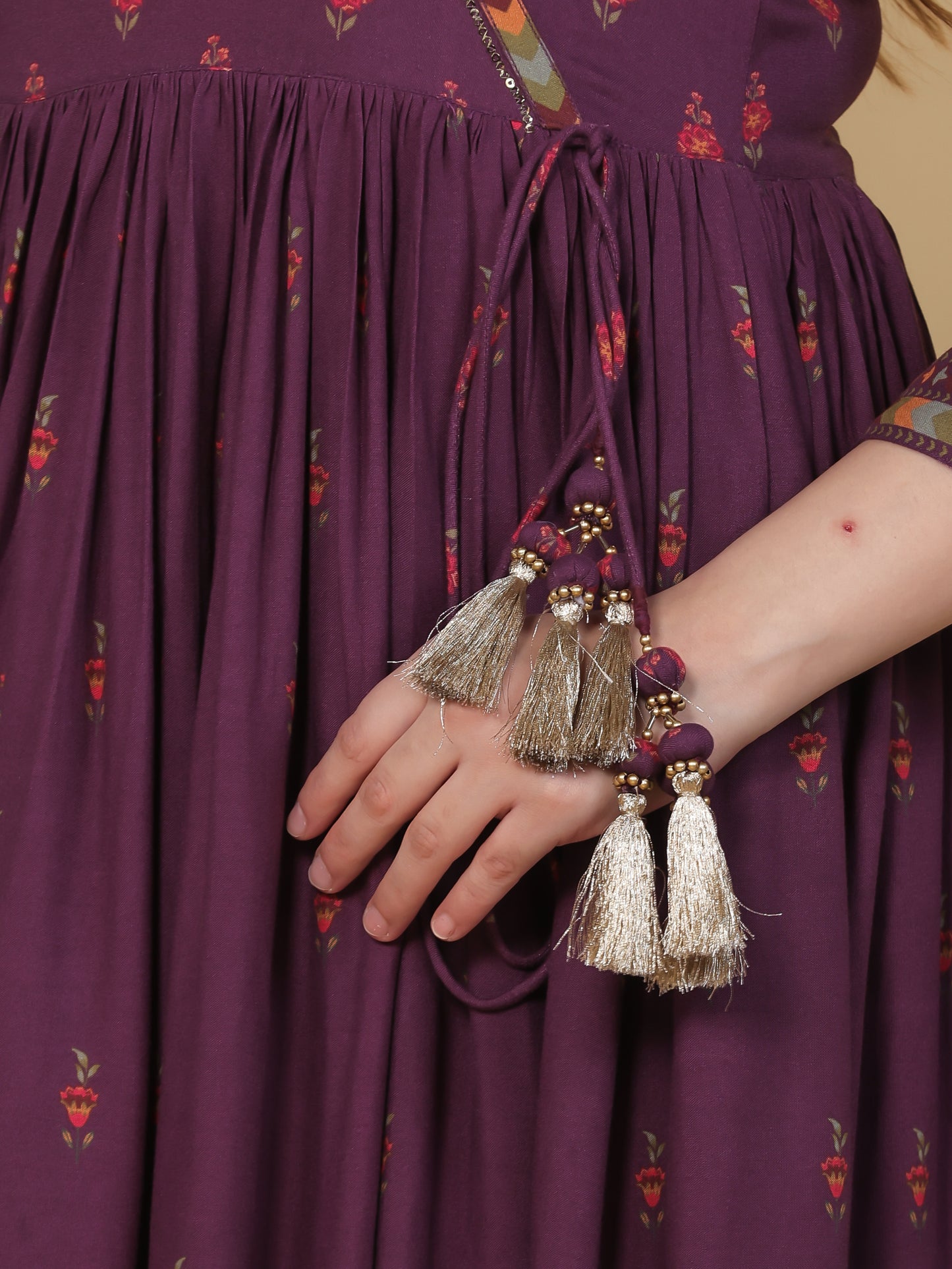 Embroidered Viscose Placement Print Angrakha Mauve Kurta