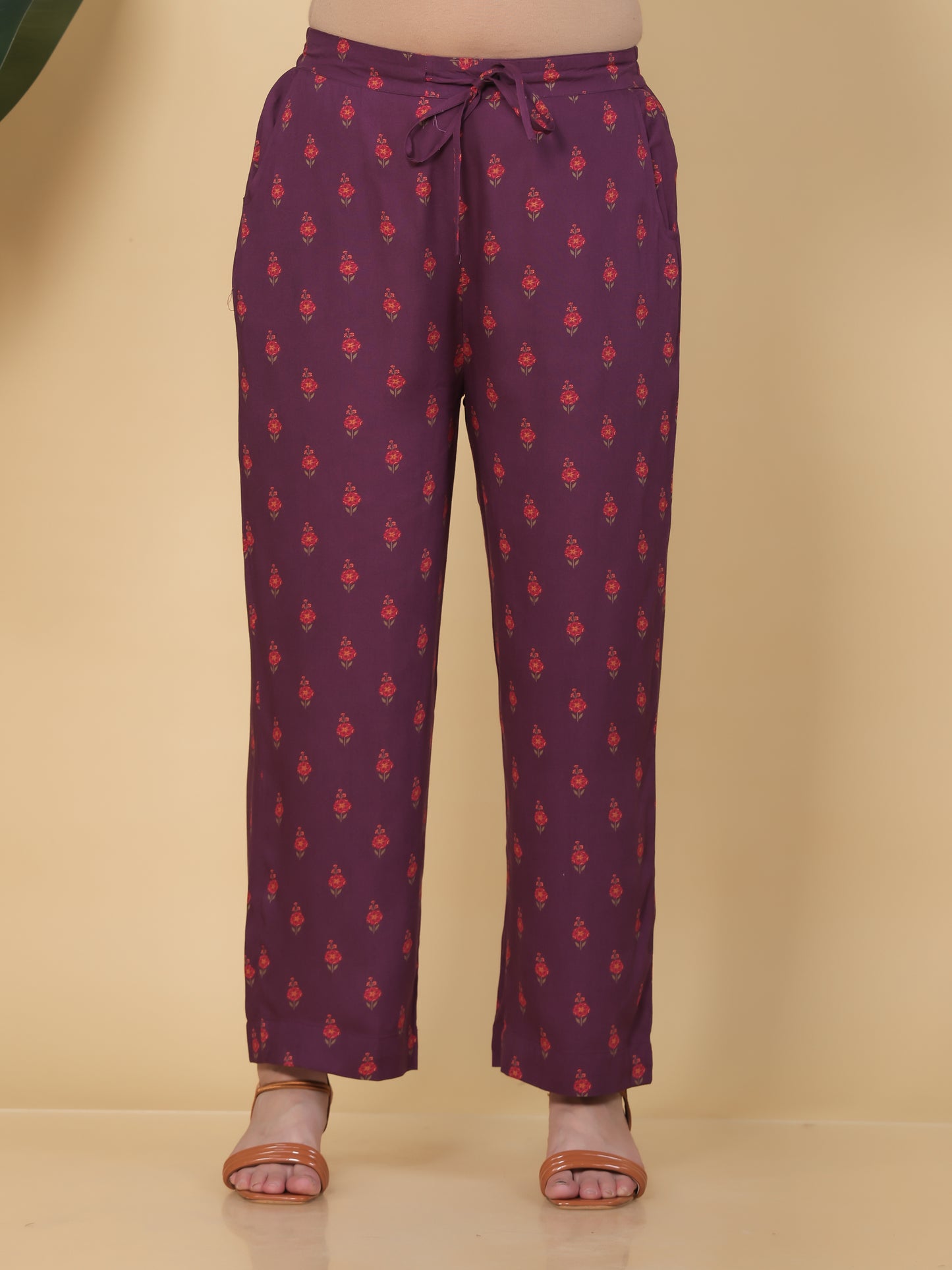 Embroidered Viscose Placement Print Angrakha Mauve Kurta