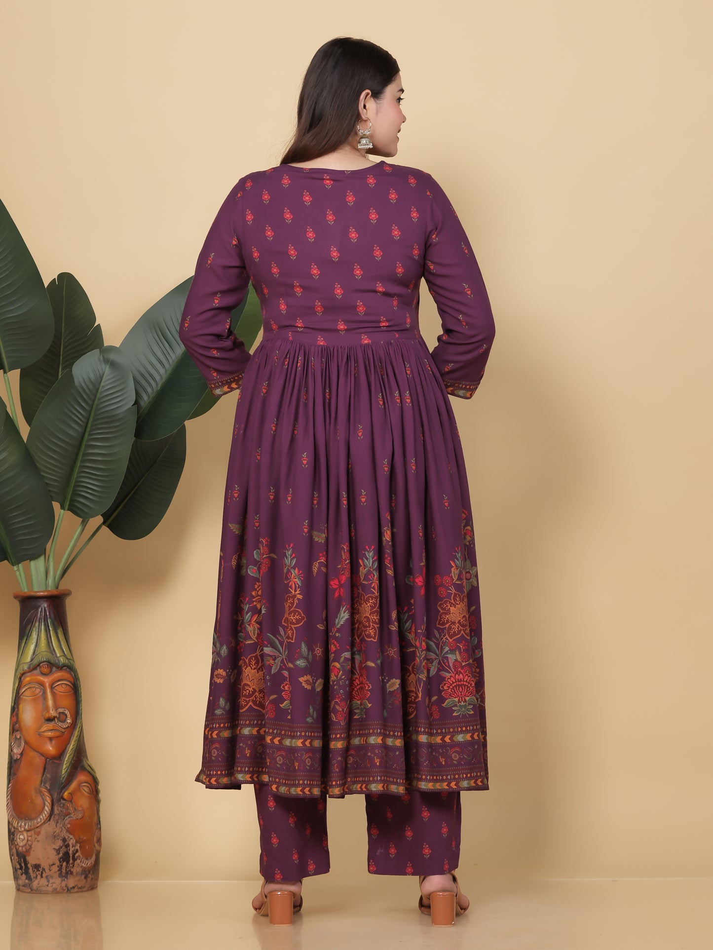 Embroidered Viscose Placement Print Angrakha Mauve Kurta
