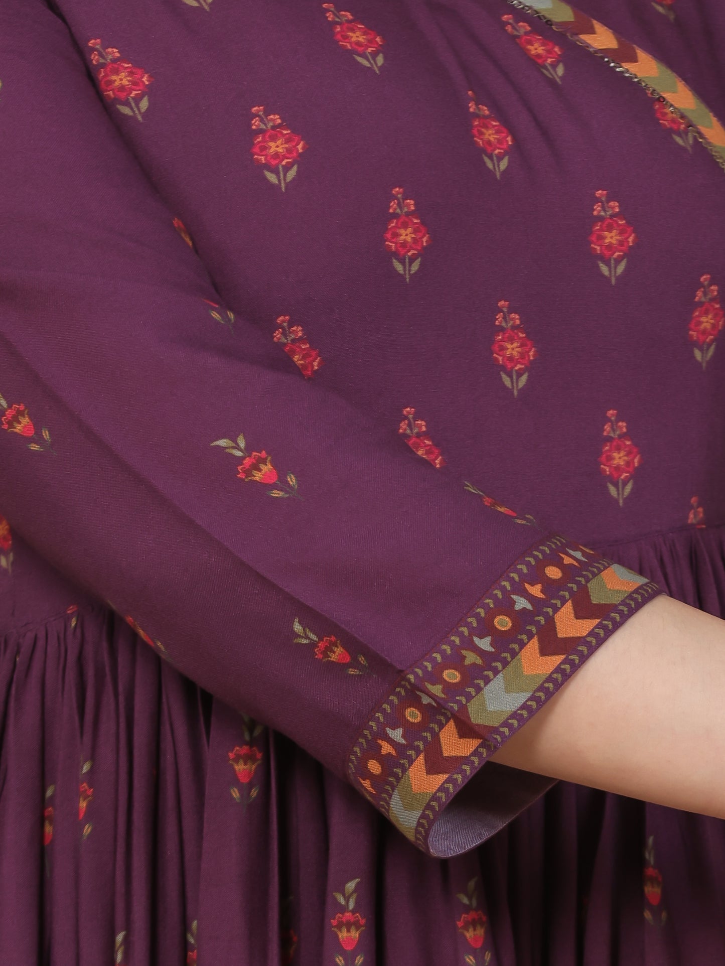 Embroidered Viscose Placement Print Angrakha Mauve Kurta