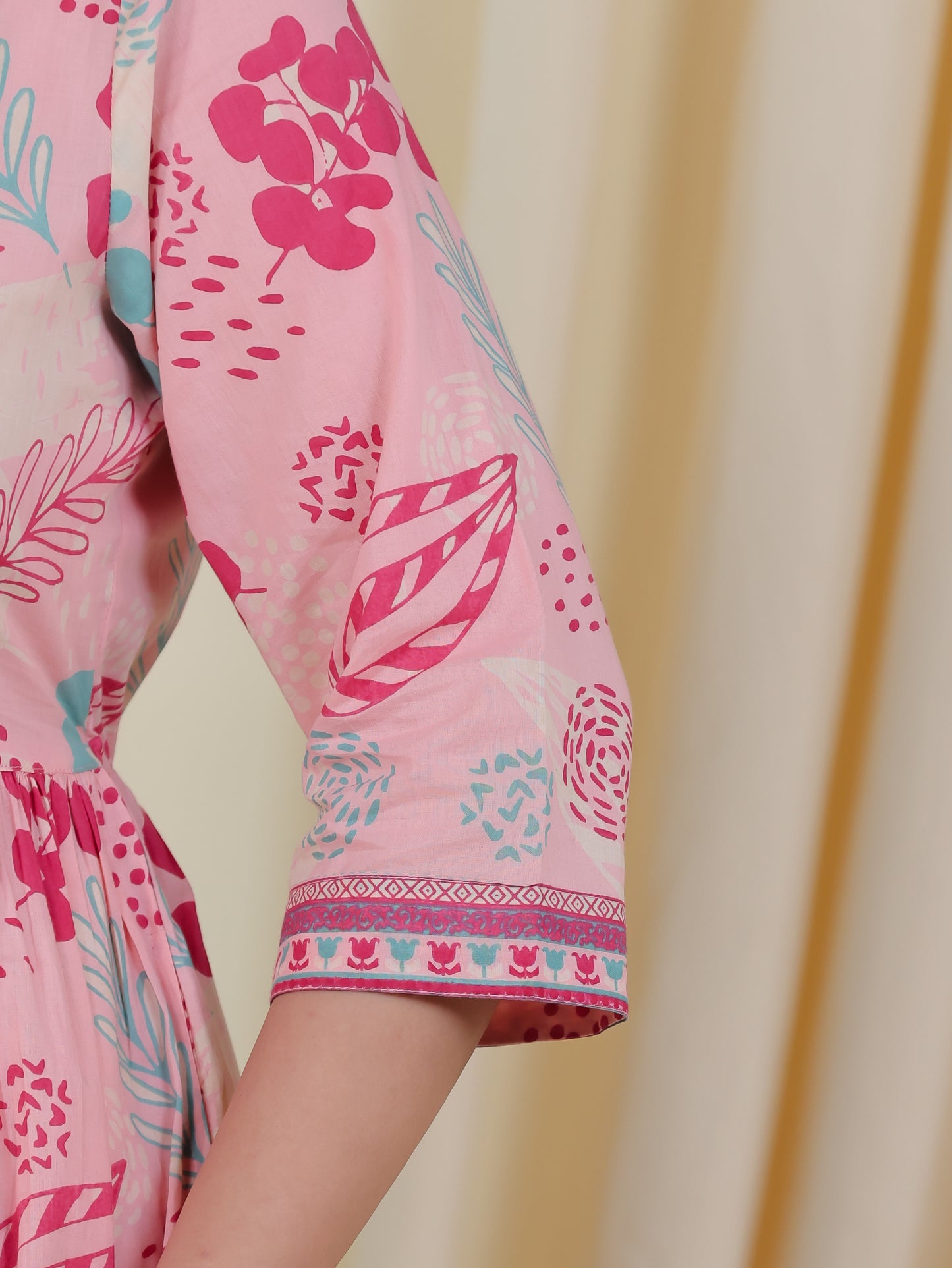 Soft Cotton Floral Anarkali Peach Dress