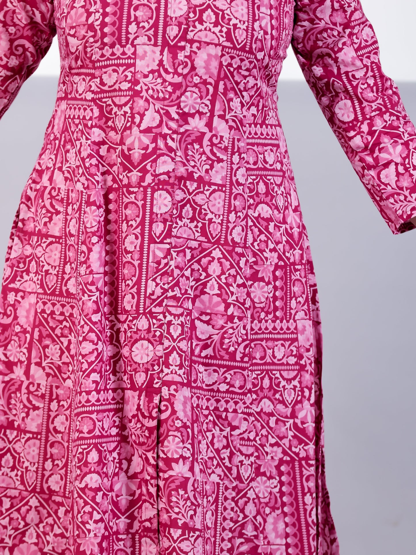 Soft Cotton Patchwork High Low Pink Kurta