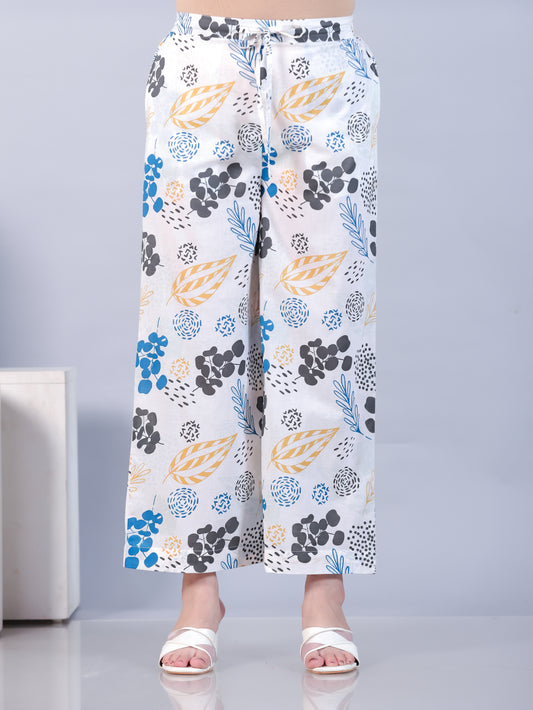 Soft Cotton Floral White Palazzo