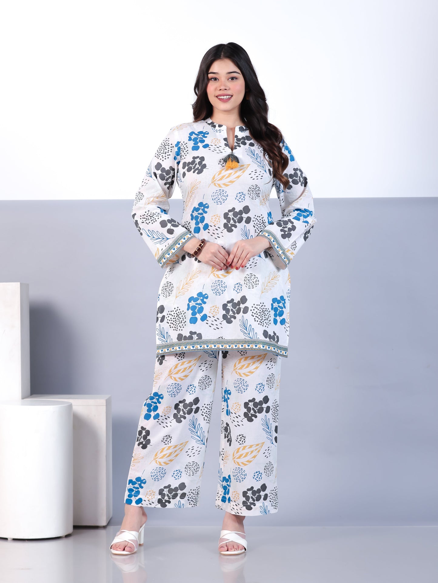 Soft Cotton Floral Straight White Kurta
