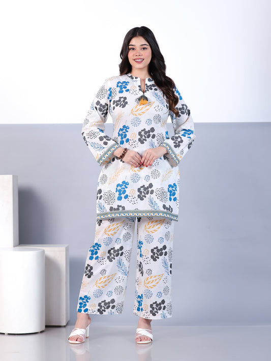 Soft Cotton Floral Straight White Kurta
