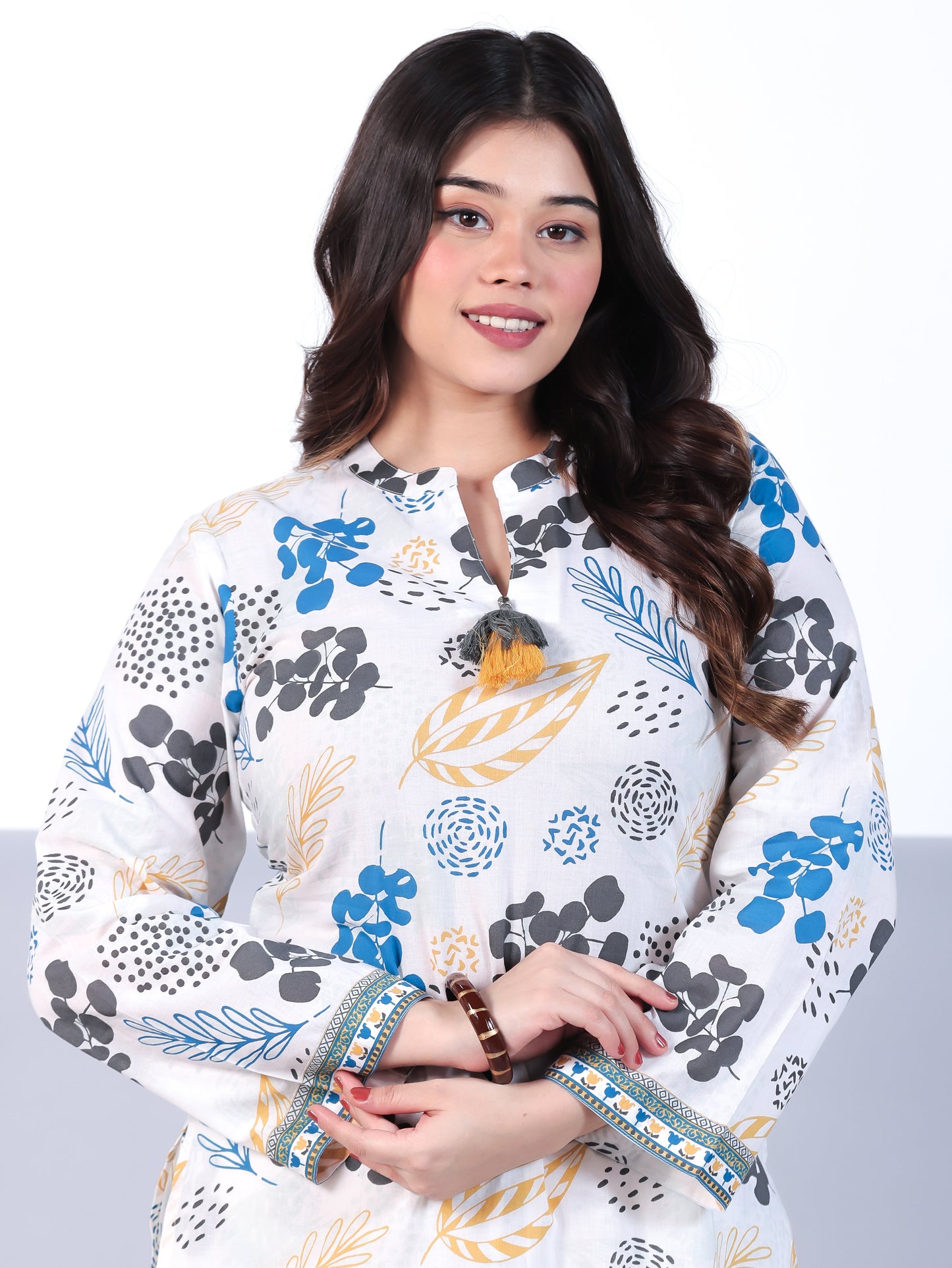 Soft Cotton Floral Straight White Kurta