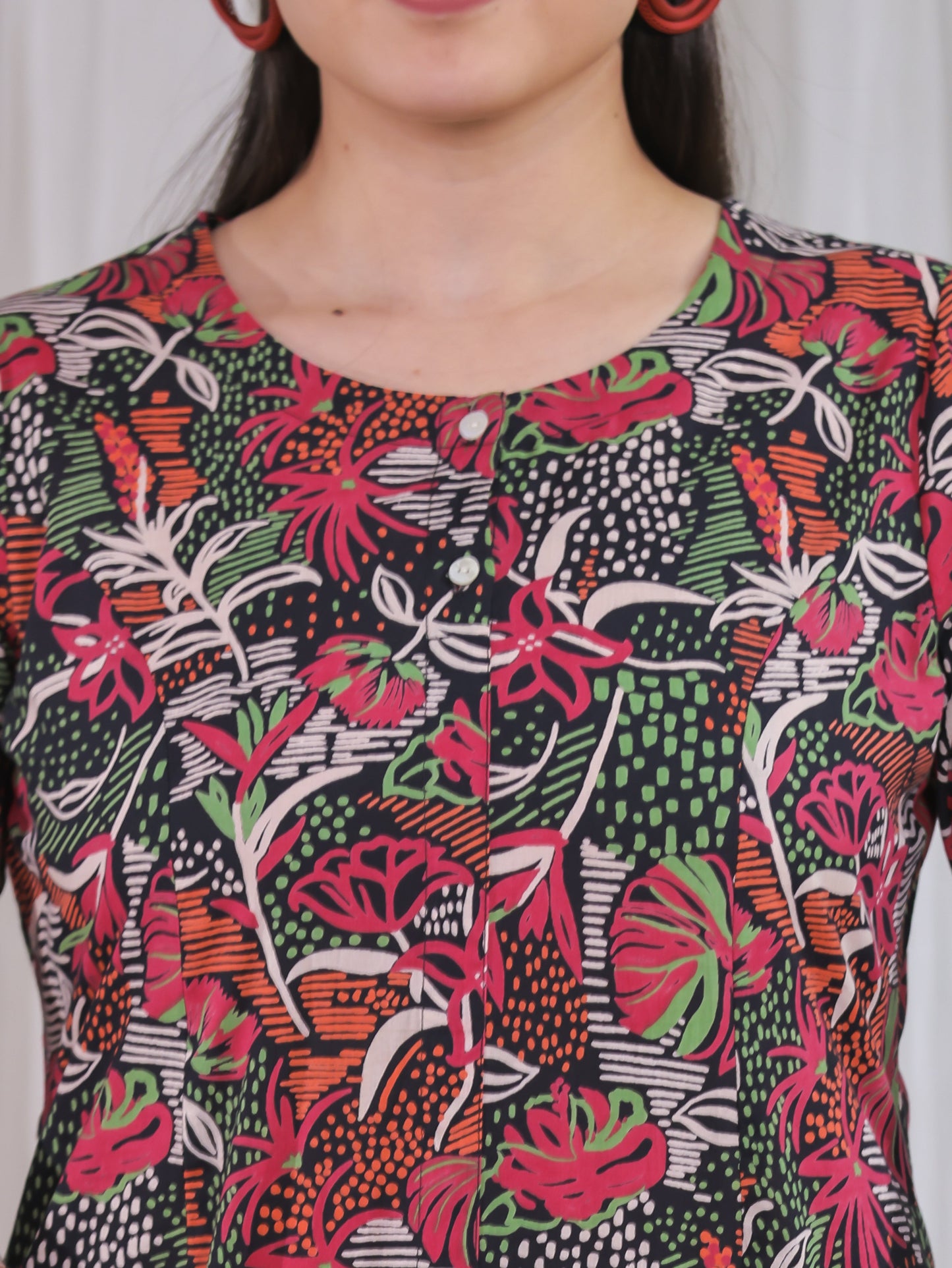 Soft Cotton Abstract Flared Black Kurta