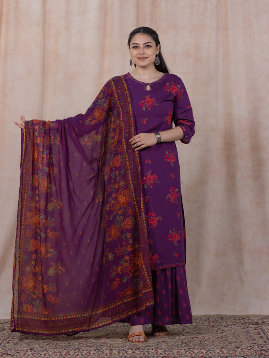 Cotton Voile Floral Mauve Dupatta