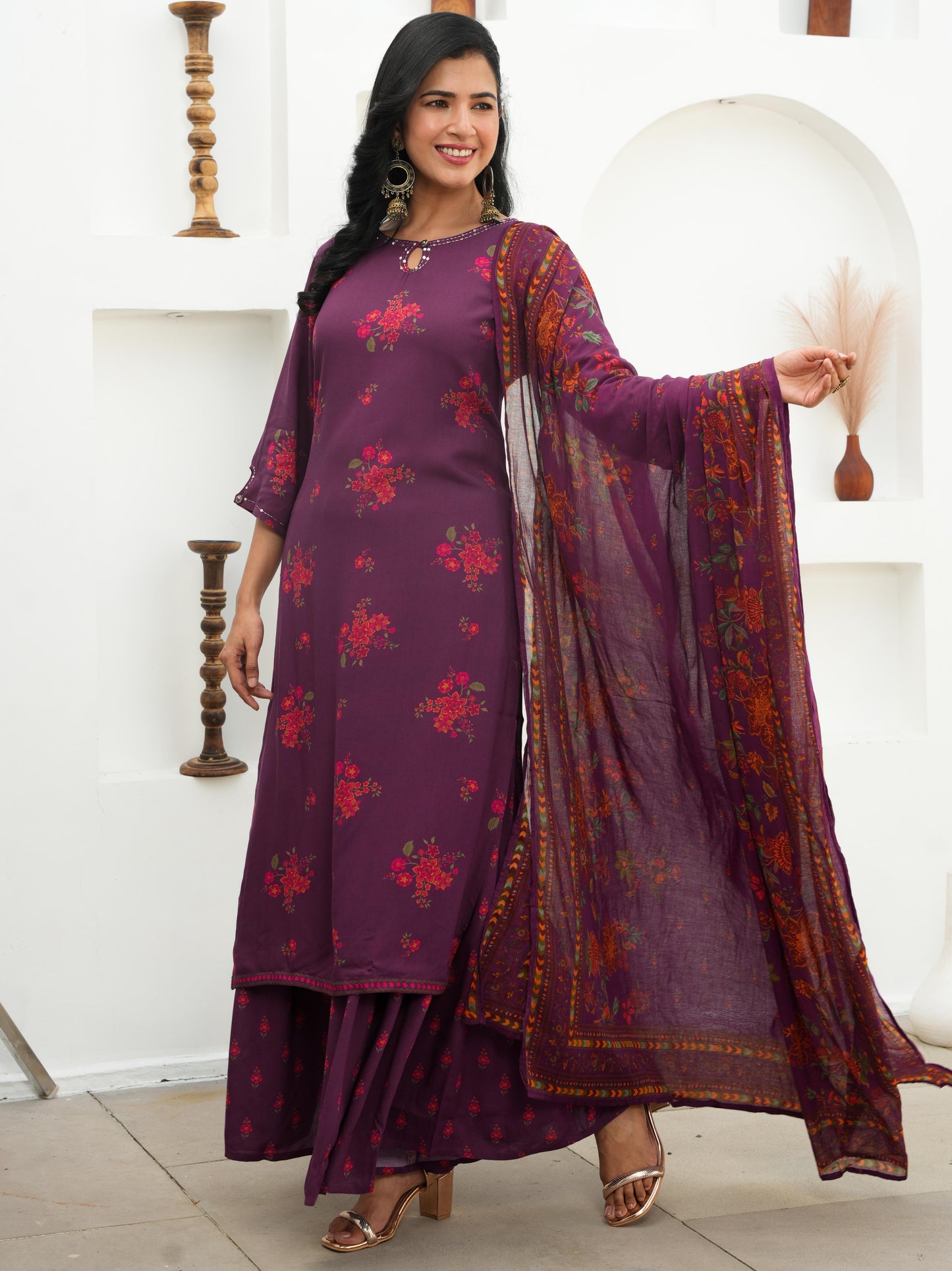 Cotton Voile Floral Mauve Dupatta