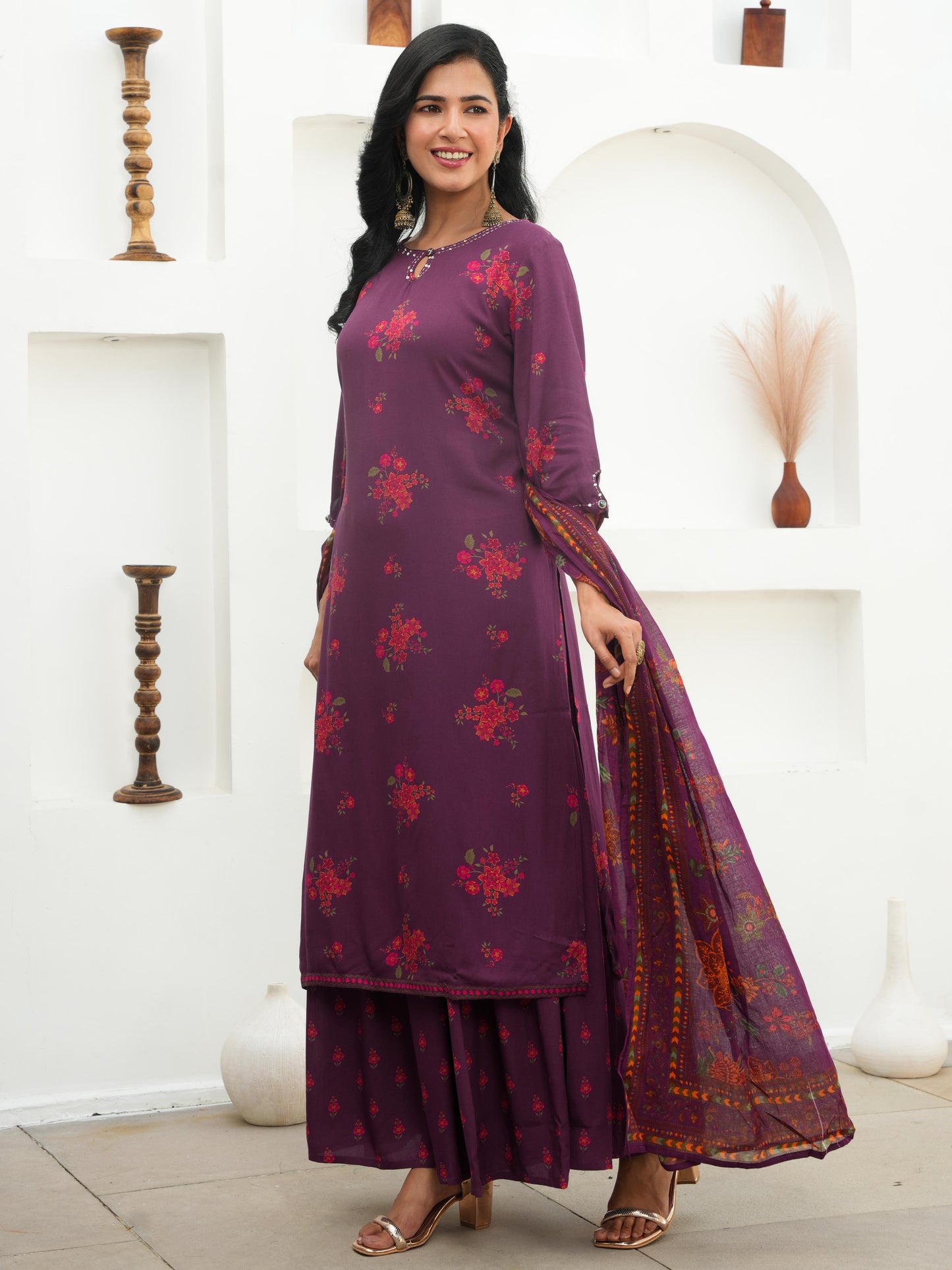 Cotton Voile Floral Mauve Dupatta