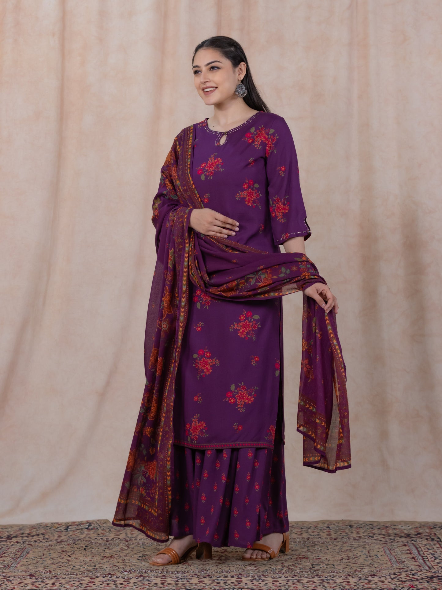 Cotton Voile Floral Mauve Dupatta