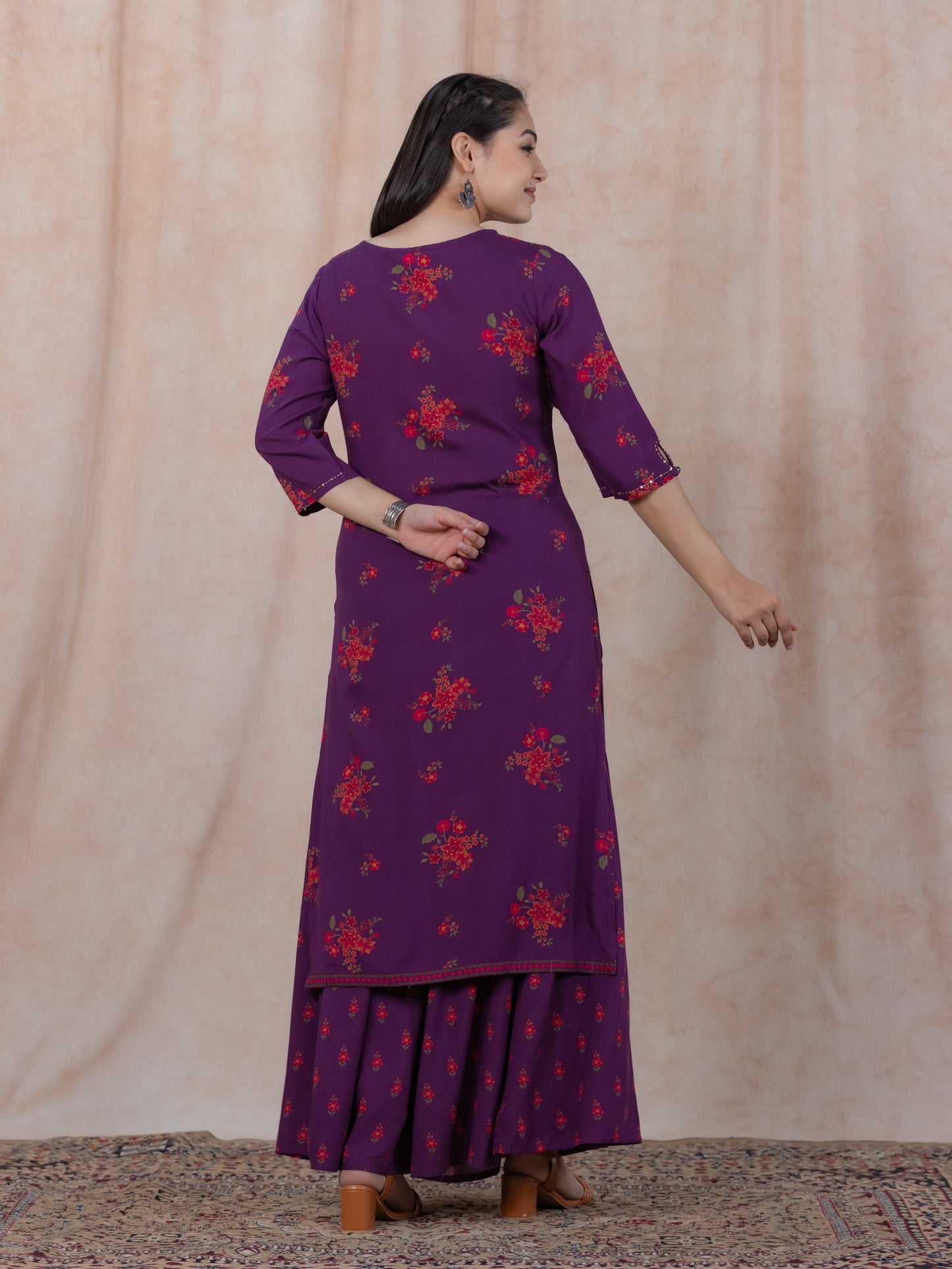 Embroidered Viscose Floral Straight Mauve Kurta