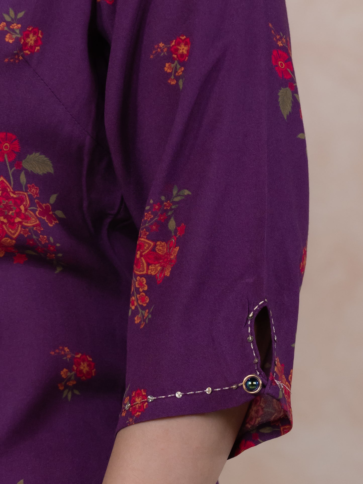 Embroidered Viscose Floral Straight Mauve Kurta