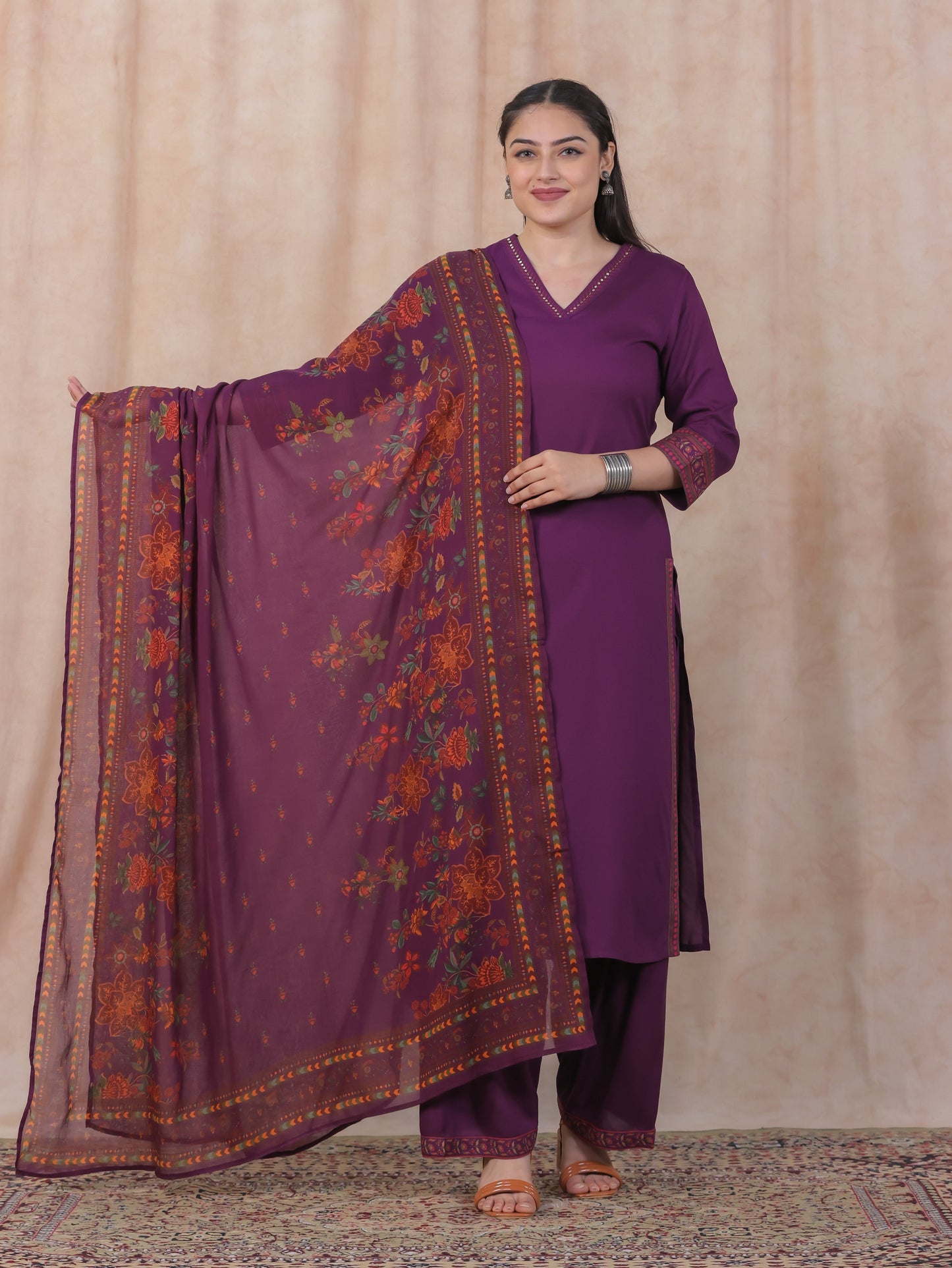 Cotton Voile Floral Purple Dupatta
