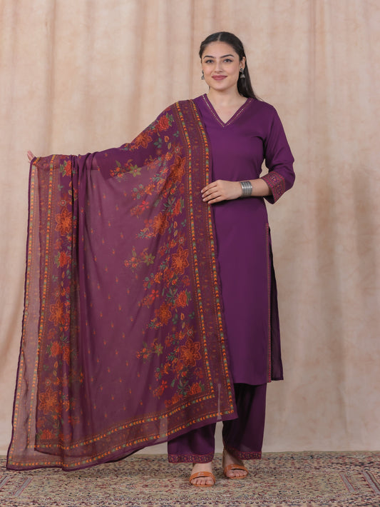 Cotton Voile Floral Purple Dupatta